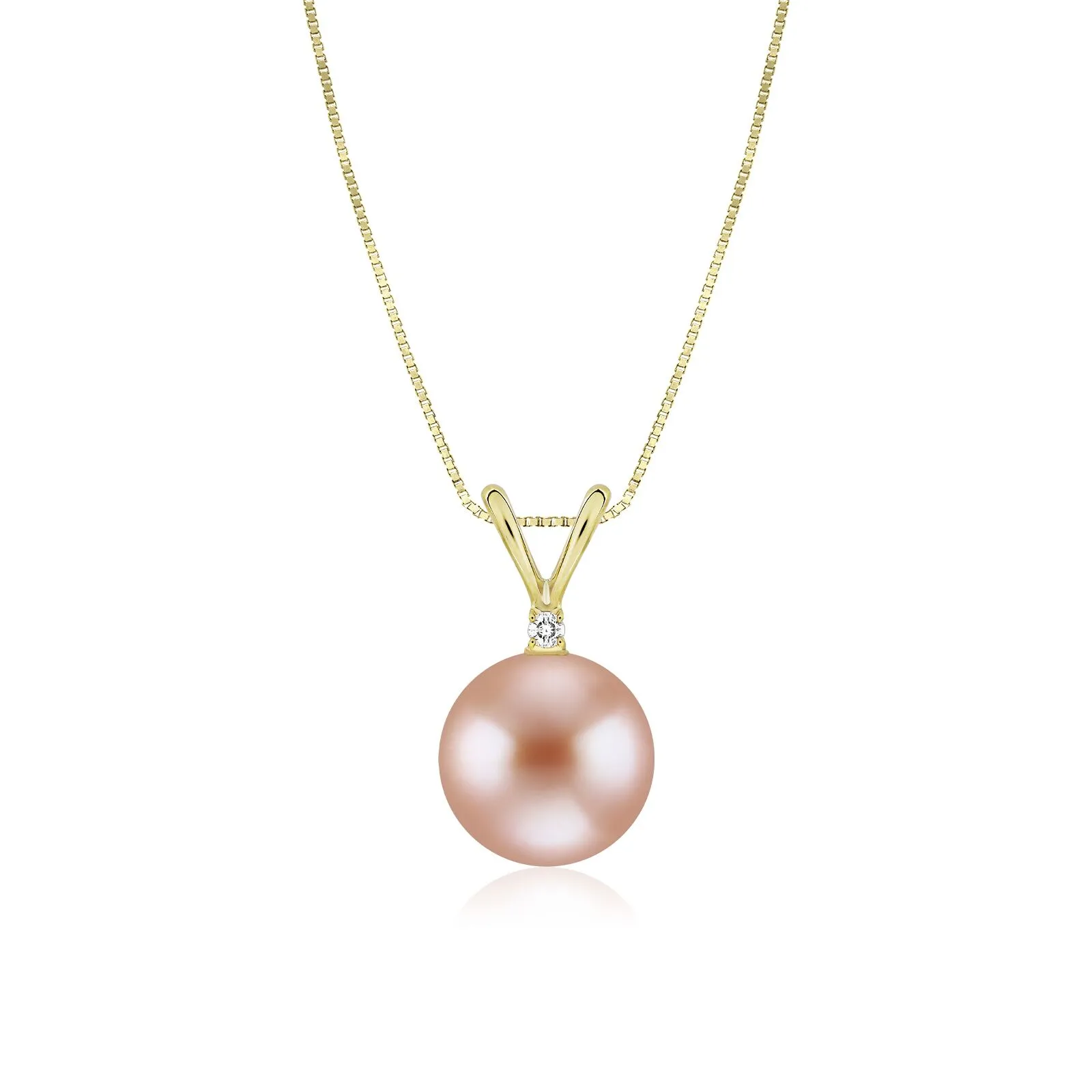 Pink Pearl Rabbit-Ear Diamond Pendant 14K Gold 10mm