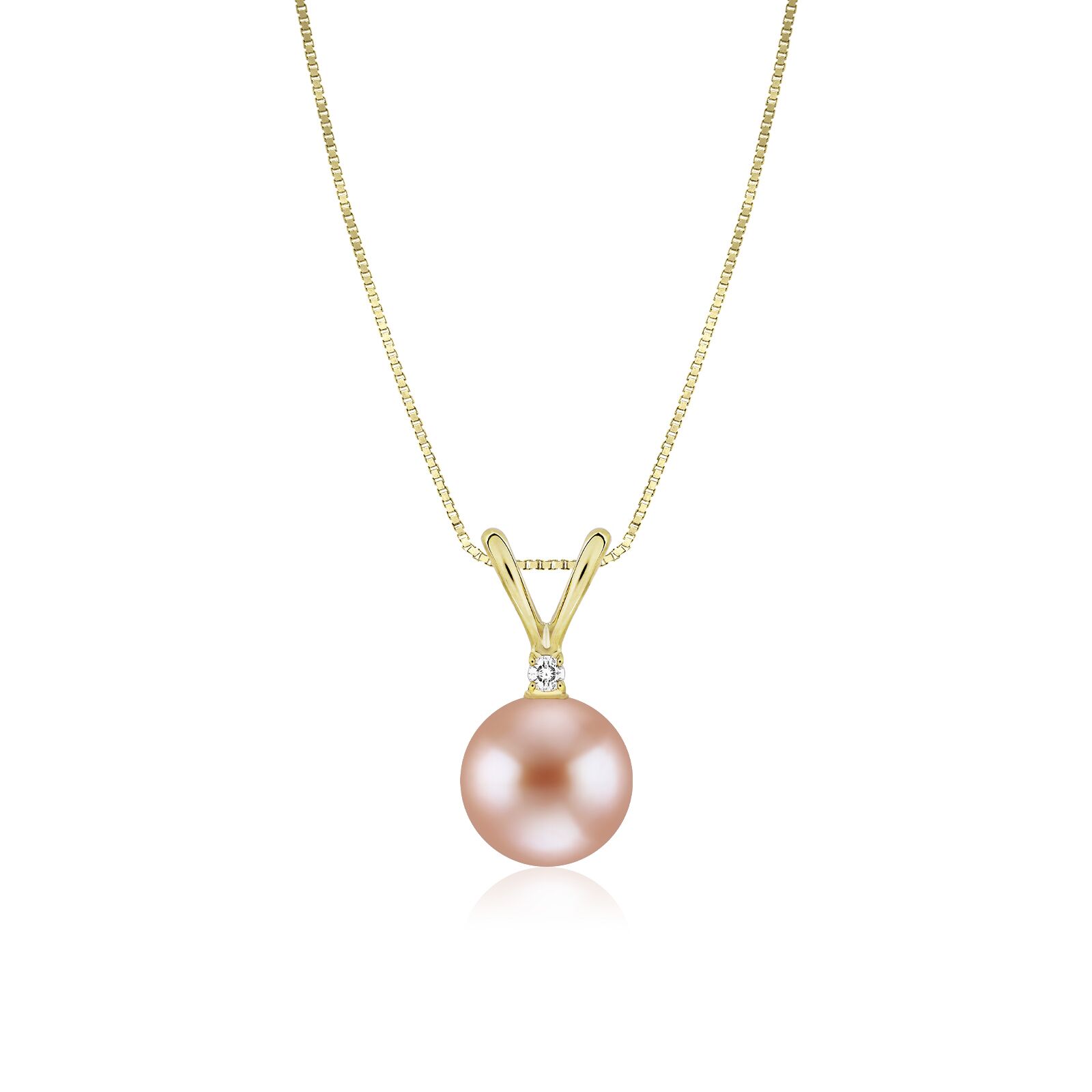 Pink Pearl Rabbit-Ear Diamond Pendant 14K Gold 8mm