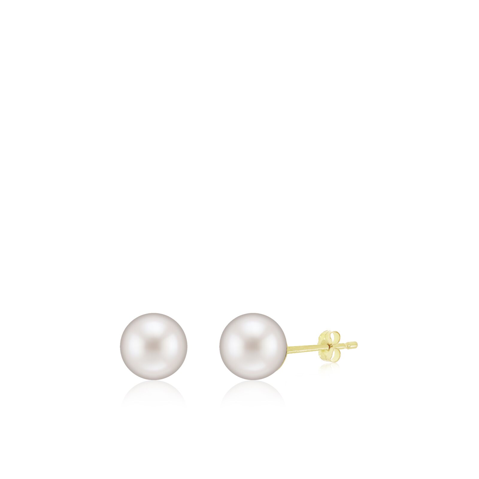 White Pearl Stud Earrings 14K Gold 8mm