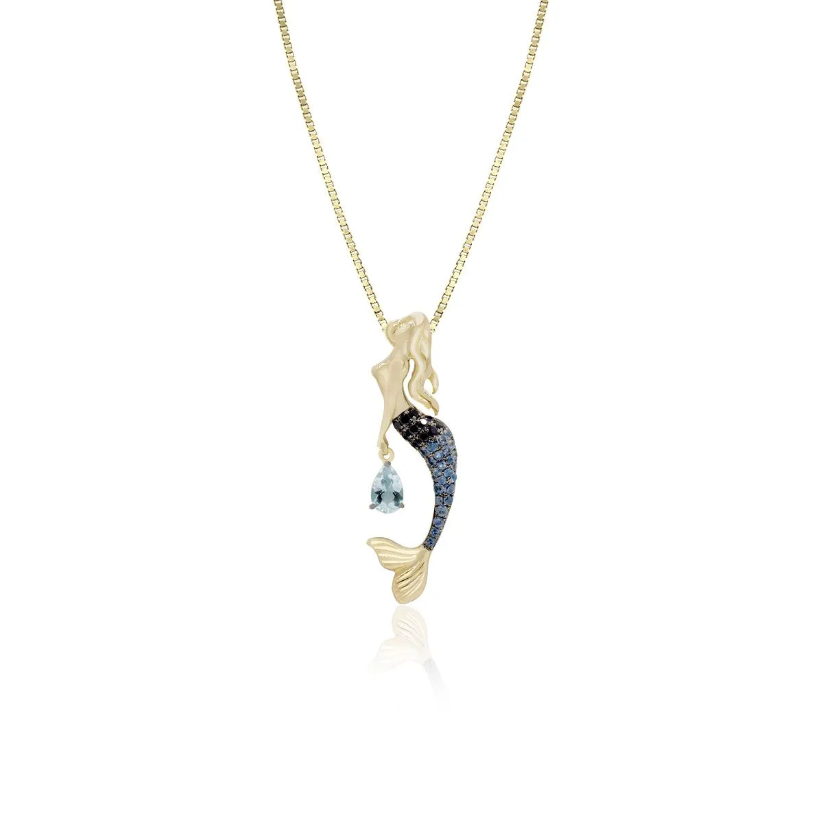 Blue Sapphire Mermaid Droplet Pendant 14K Gold