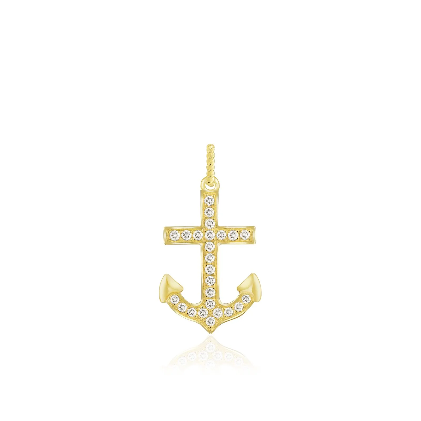 Diamond Anchor Pendant - 14K Yellow Gold Hawaiian Jewelry