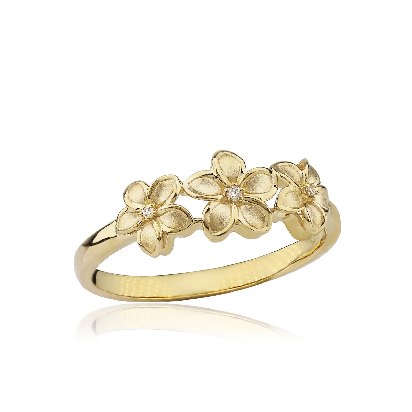 Three Plumeria Diamond Ring 14K Gold