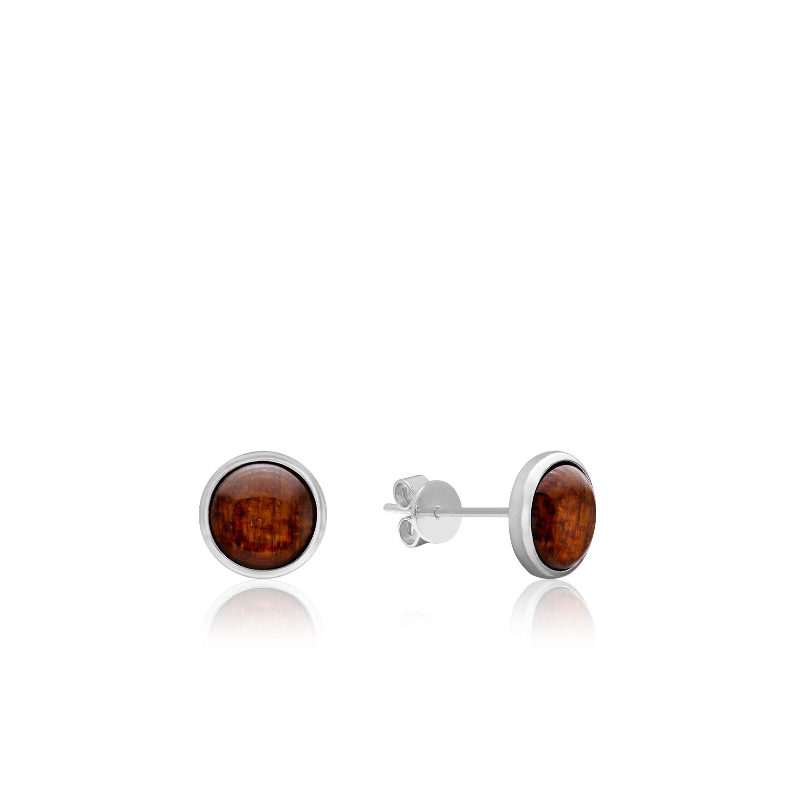 Koa Wood Round Stud Earrings 8mm