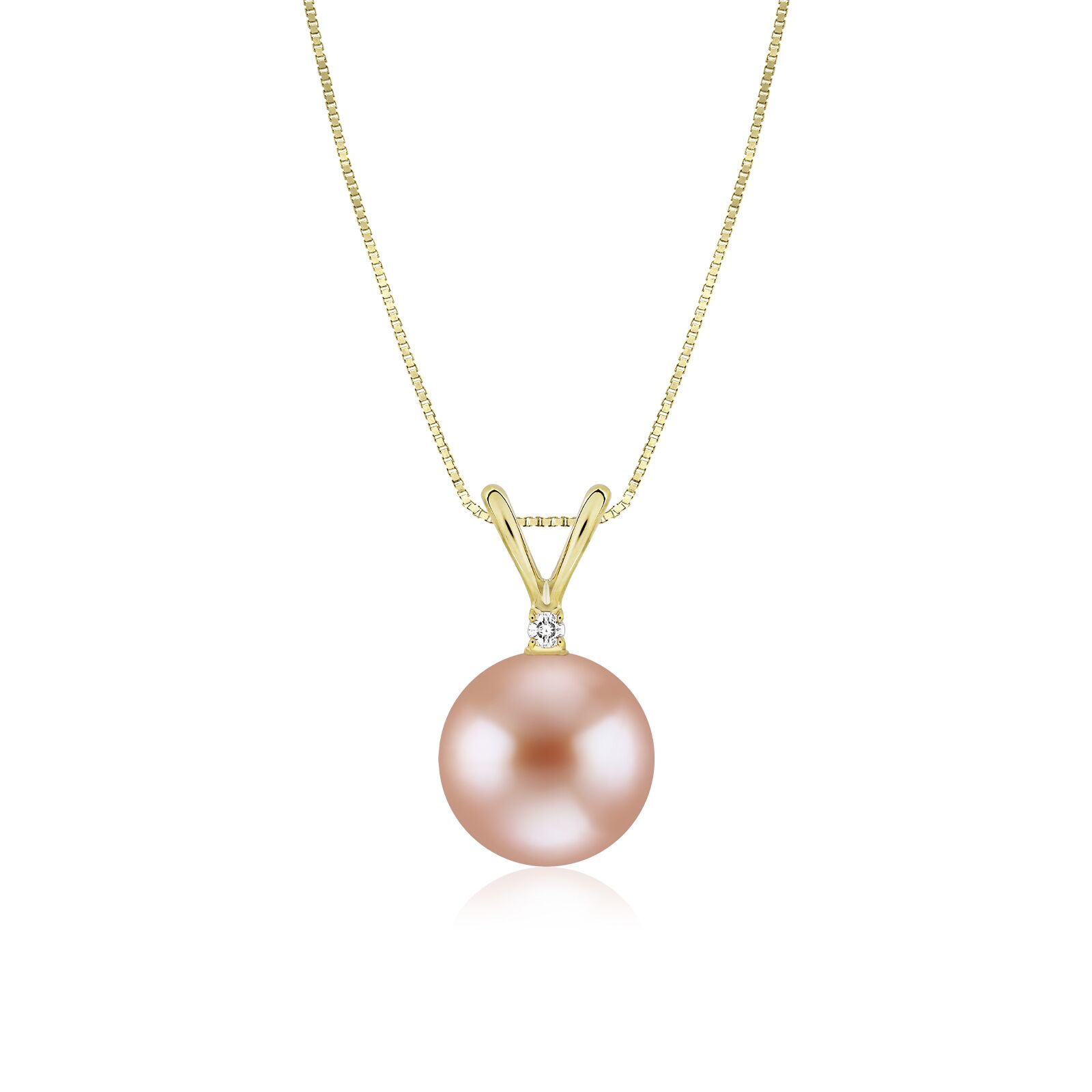 Pink Pearl Rabbit-Ear Diamond Pendant 14K Gold 10mm