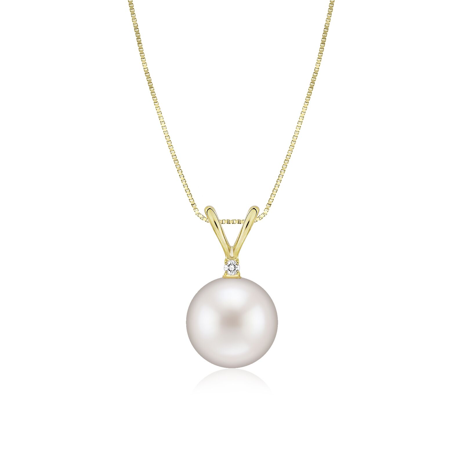 White Pearl Rabbit-Ear Diamond Pendant 14K Gold 10mm