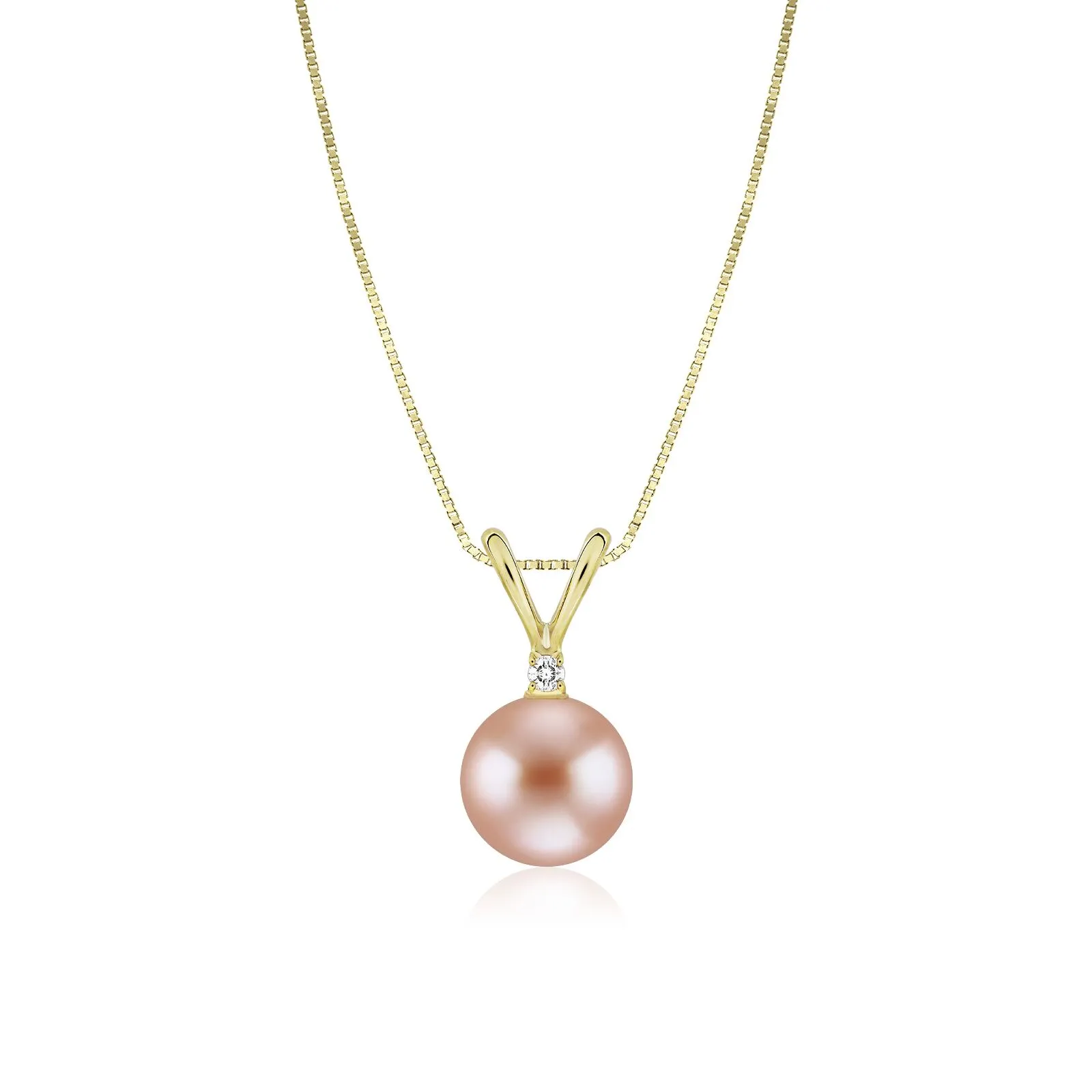 Pink Pearl Rabbit-Ear Diamond Pendant 14K Gold 8mm