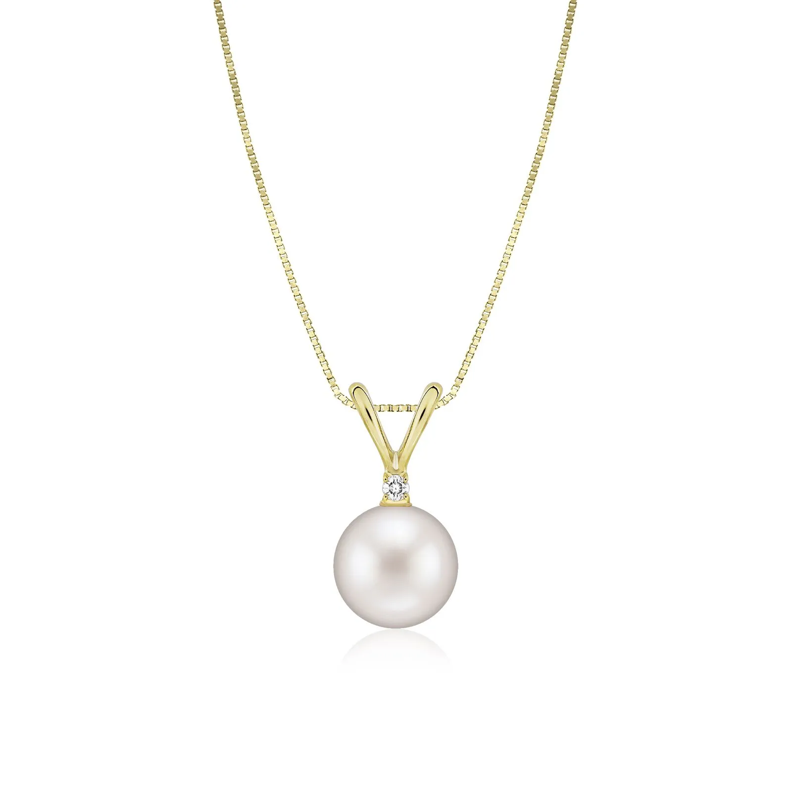White Pearl Rabbit-Ear Diamond Pendant 14K Gold 8mm