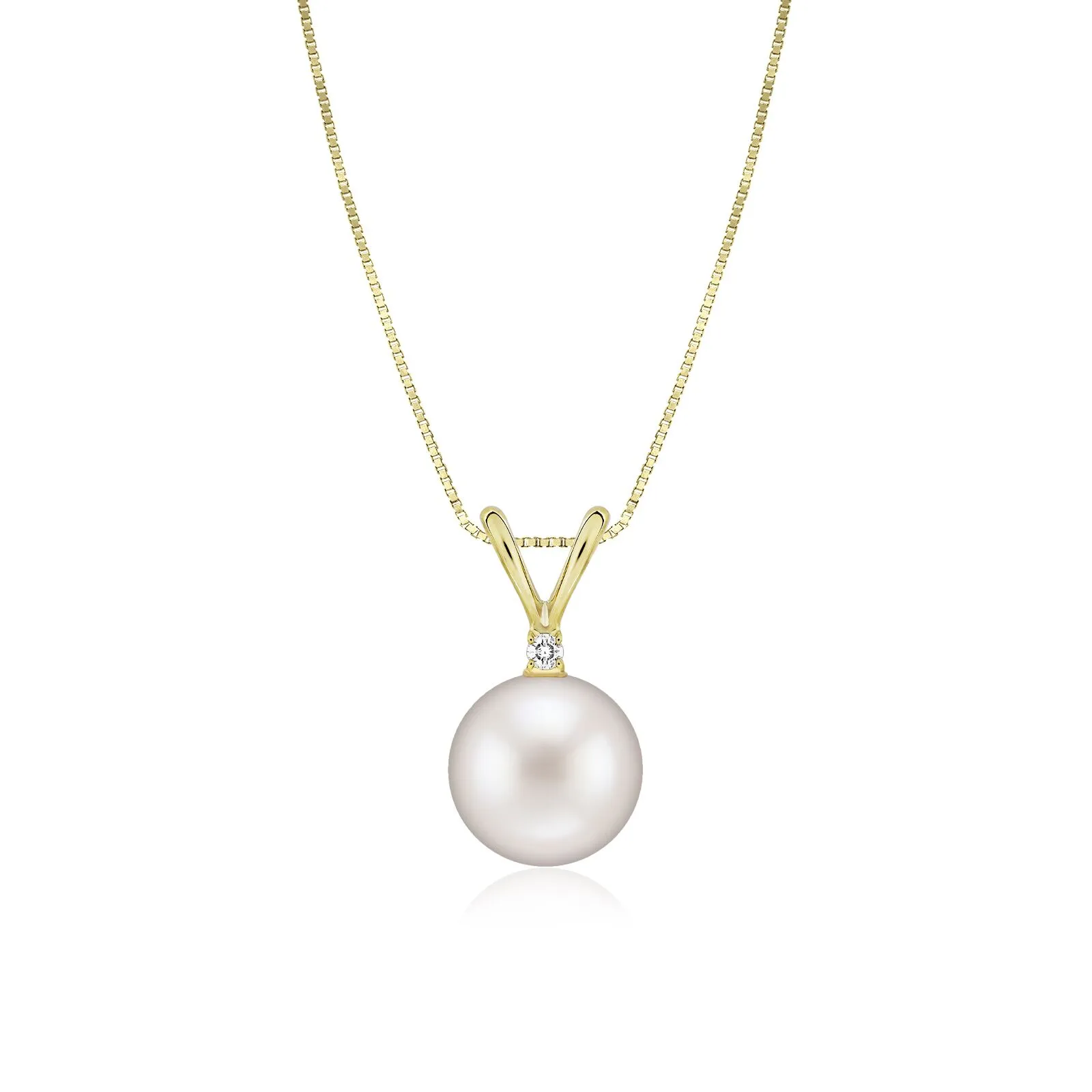 White Pearl Rabbit-Ear Diamond Pendant 14K Gold 9mm