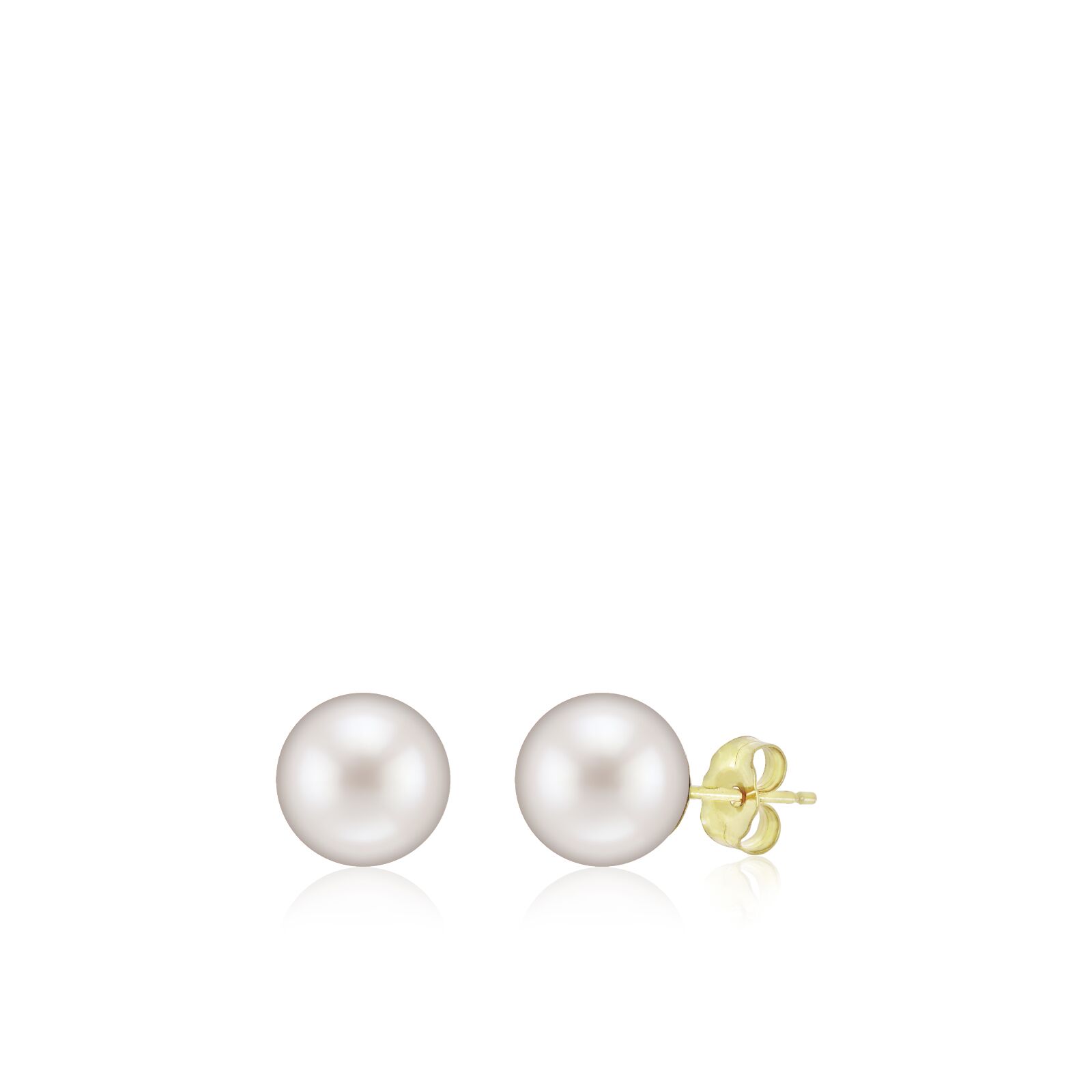 White Pearl Stud Earrings 14K Gold 9mm