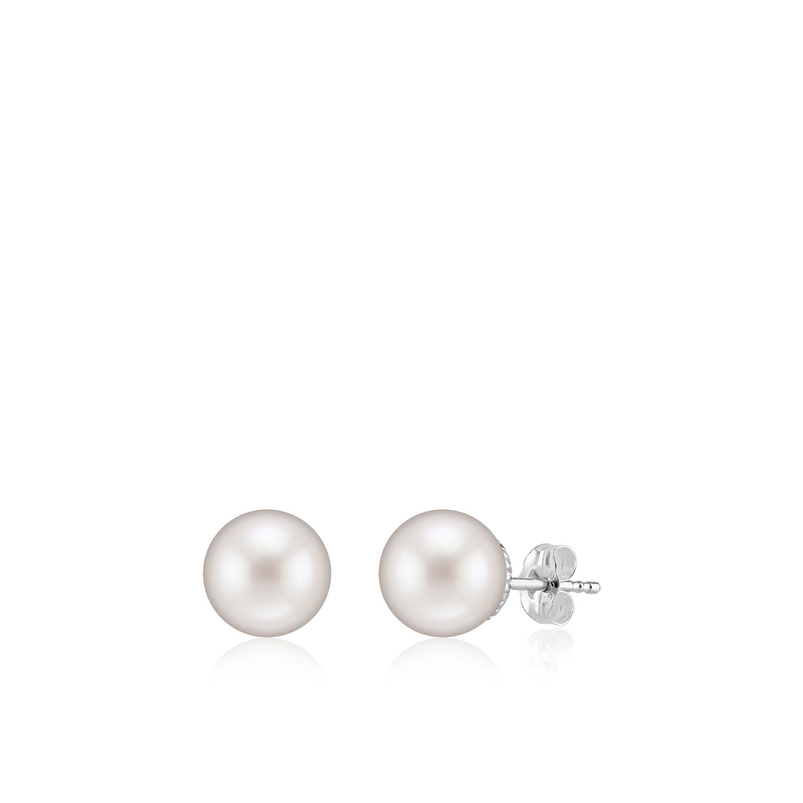 White Pearl Stud Earrings 14K Gold 9mm