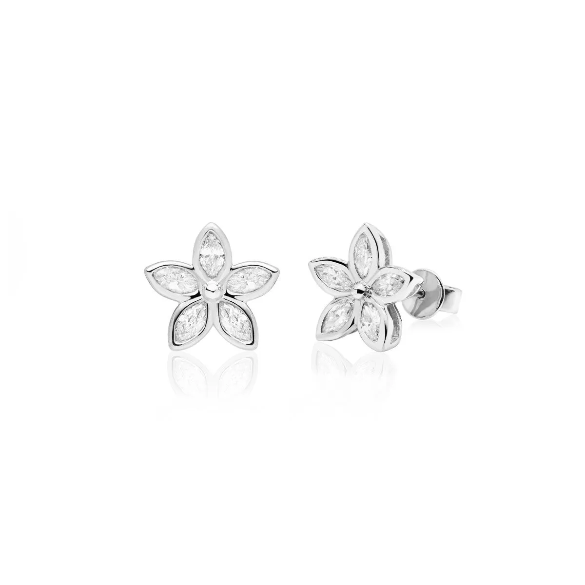 Silver Kaimana Plumeria Earrings 1.10ct - Award Winning Designs Hawaiian Jewelry