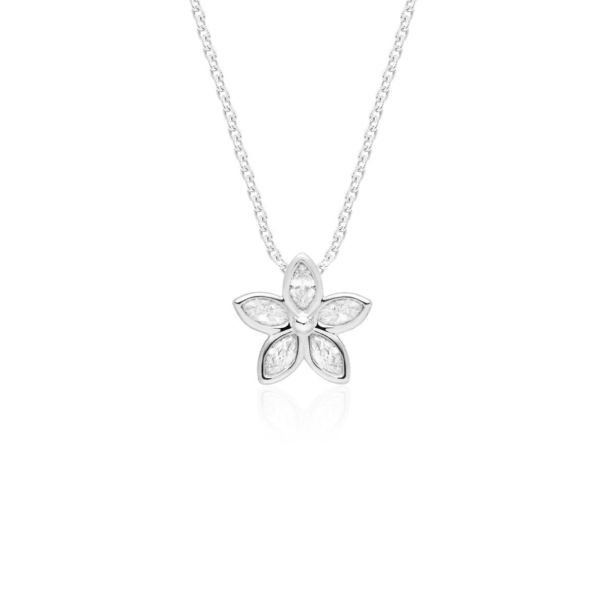 Silver Marquise Kaimana Plumeria Pendant 0.55ct - Award Winning Designs Hawaiian Jewelry