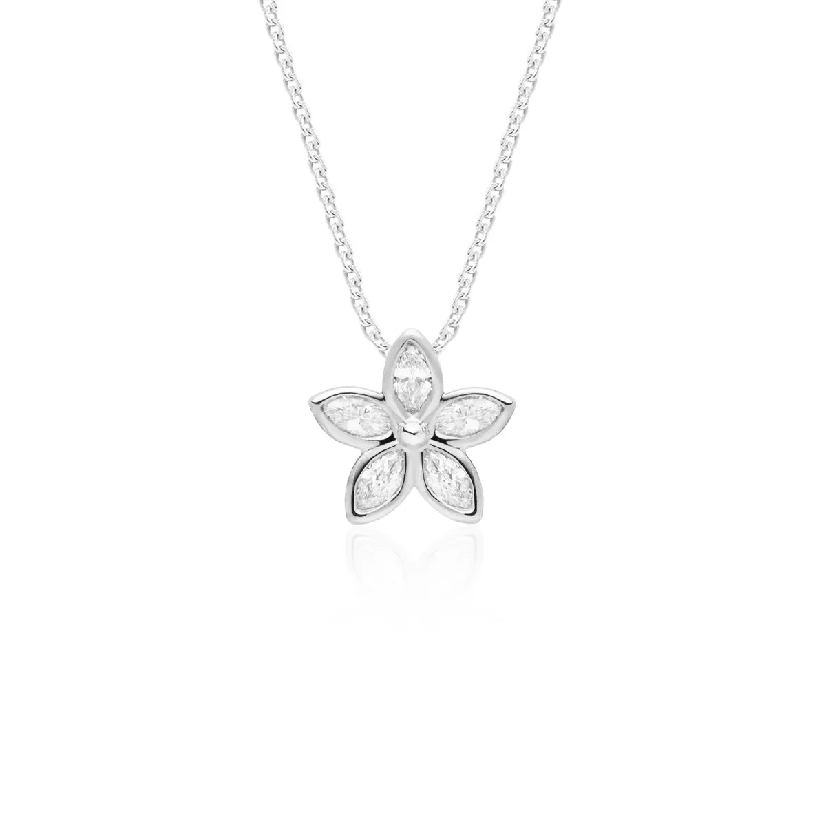 Silver Marquise Kaimana Plumeria Pendant 0.90ct - Award Winning Designs Hawaiian Jewelry