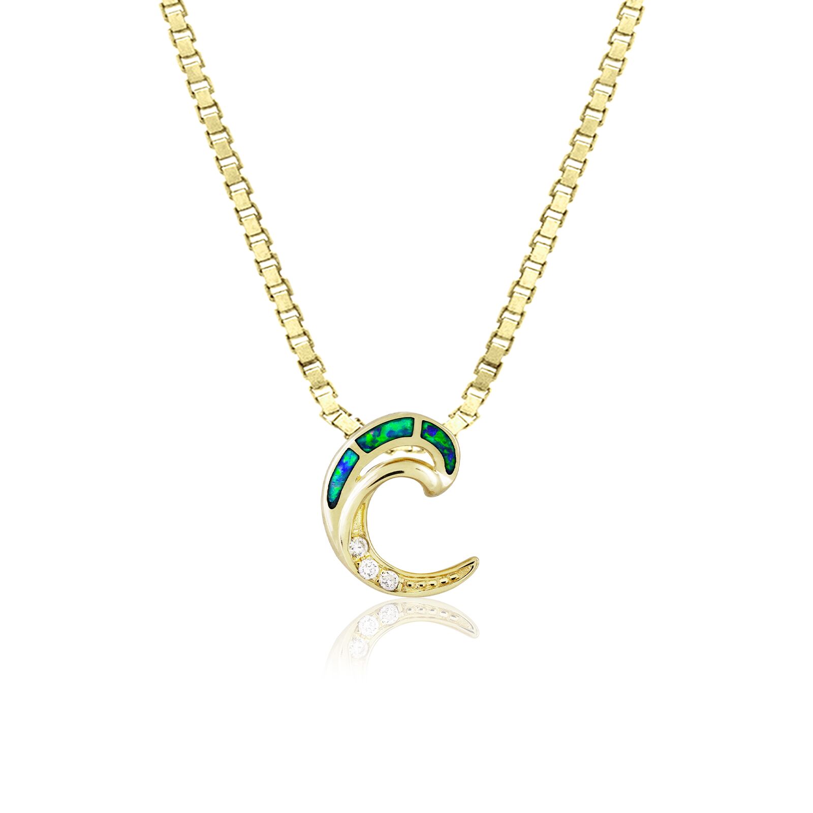 Mini Opal Wave Pendant in Yellow Gold - 14K Yellow Gold Hawaiian Jewelry