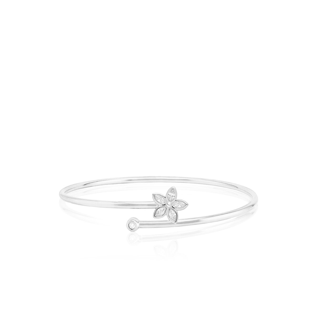 Kaimana Plumeria Open Bracelet in Sterling Silver, 0.55ct - Bracelets Hawaiian Jewelry