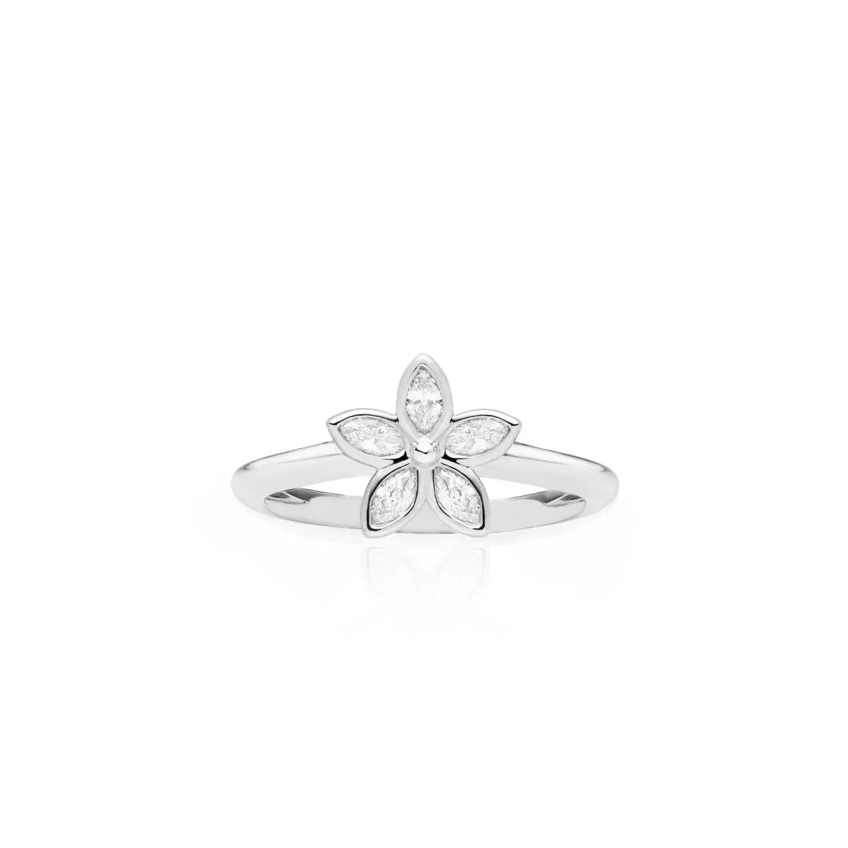 Silver Marquise Kaimana Plumeria Ring 0.55ct - 14K White Gold Hawaiian Jewelry