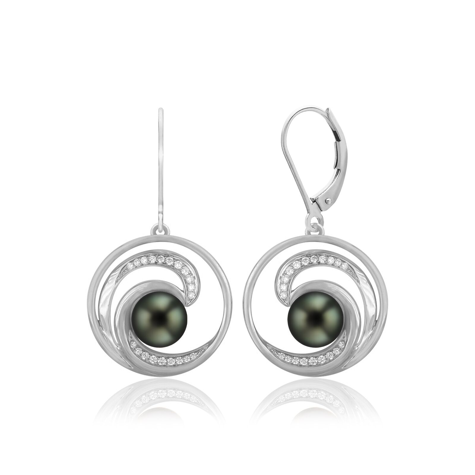 Lustrous Diamond Wave Pearl Earrings 0.17ct