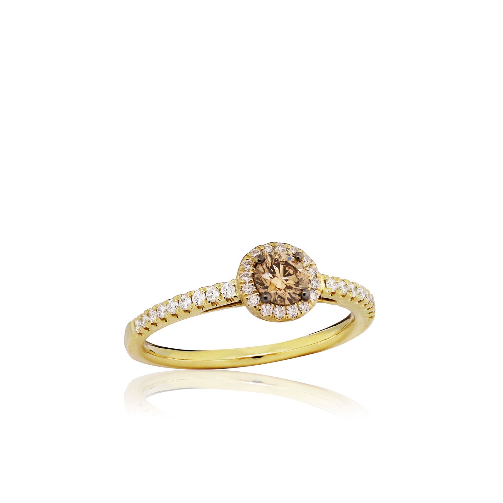 Deluxe Round Halo Koa Diamond® 14K Gold Ring - 14K Yellow Gold Hawaiian Jewelry