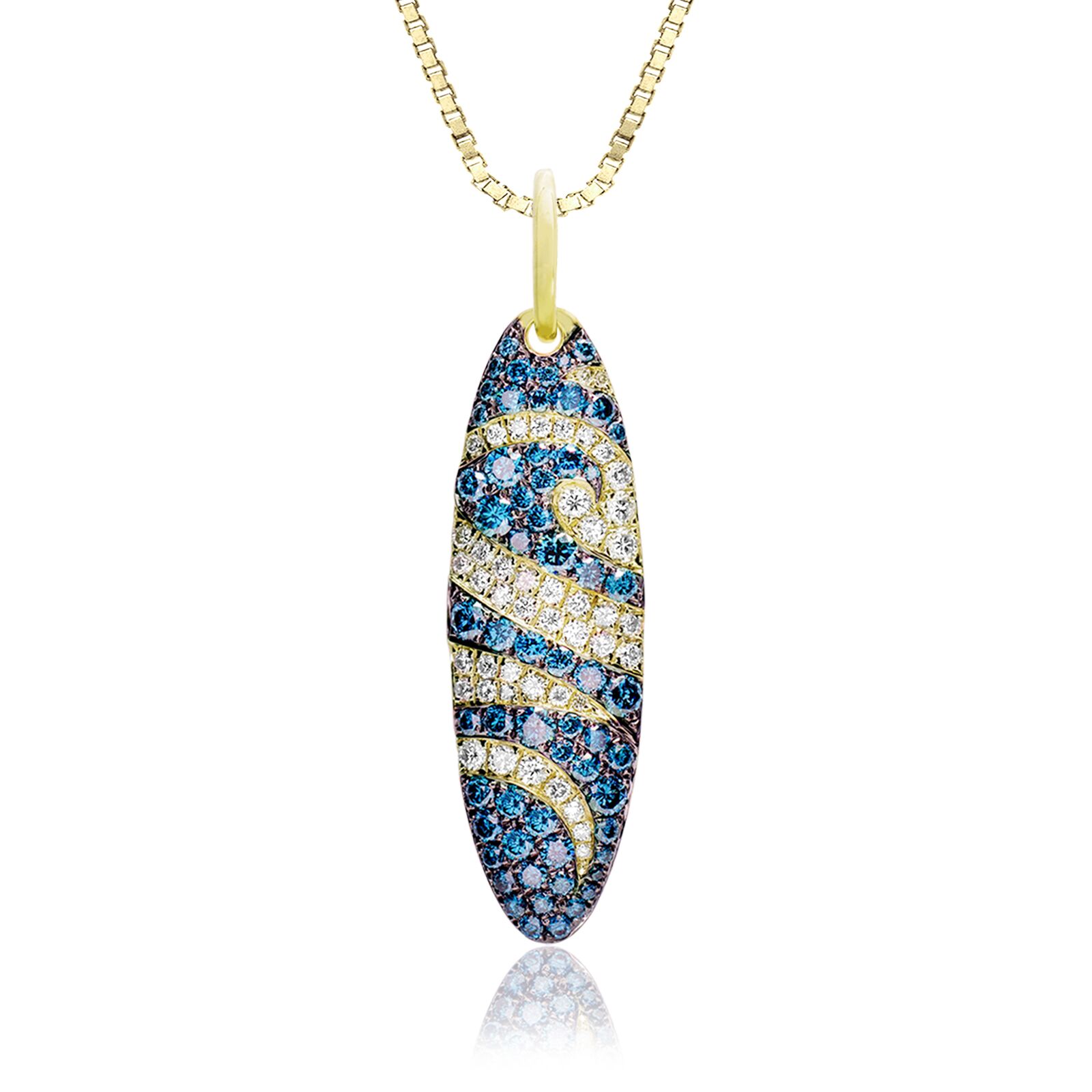 Blue Diamonds Gold Surfboard Pendant