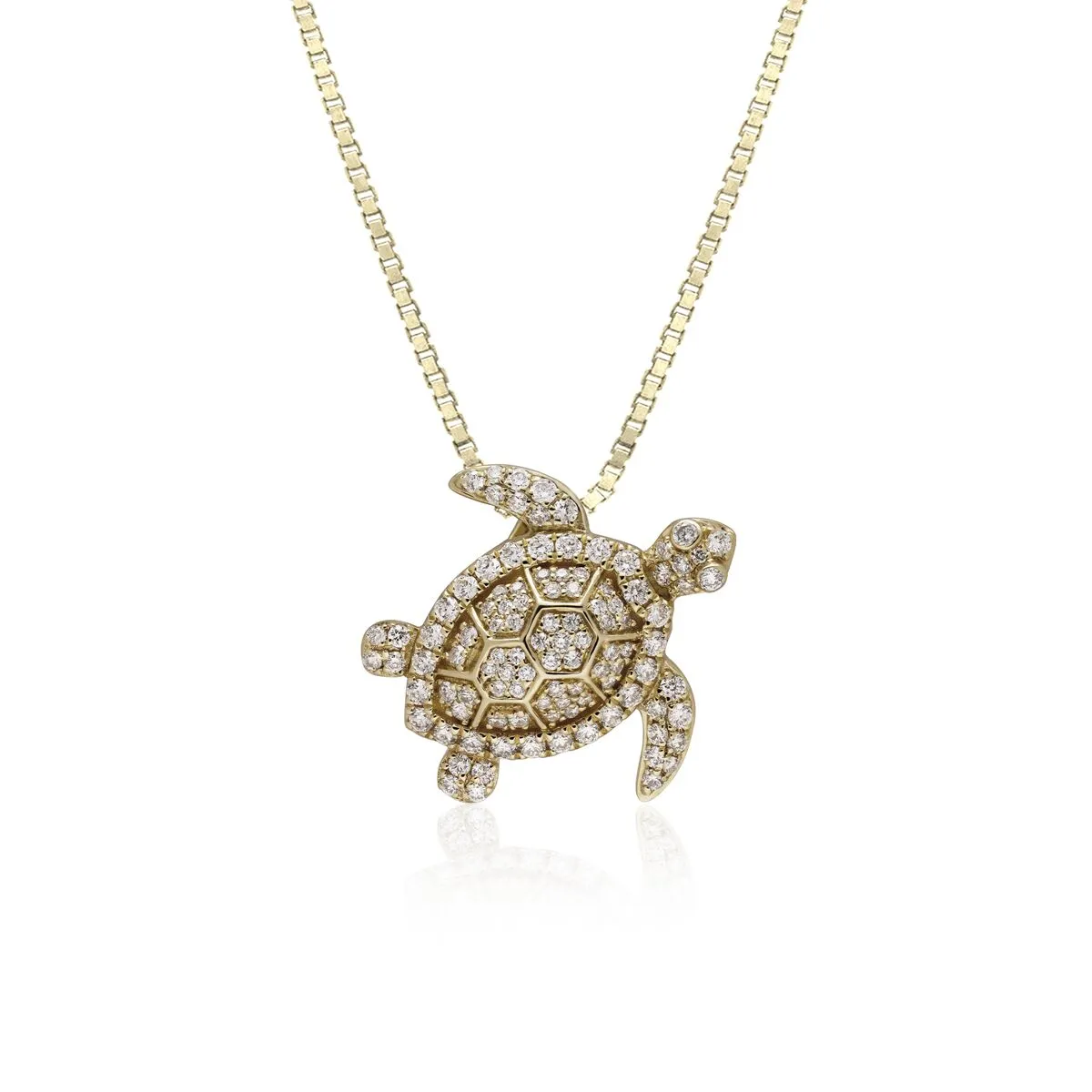 Full Diamond Turtle Pendant 0.50ct - 14K Yellow Gold Hawaiian Jewelry