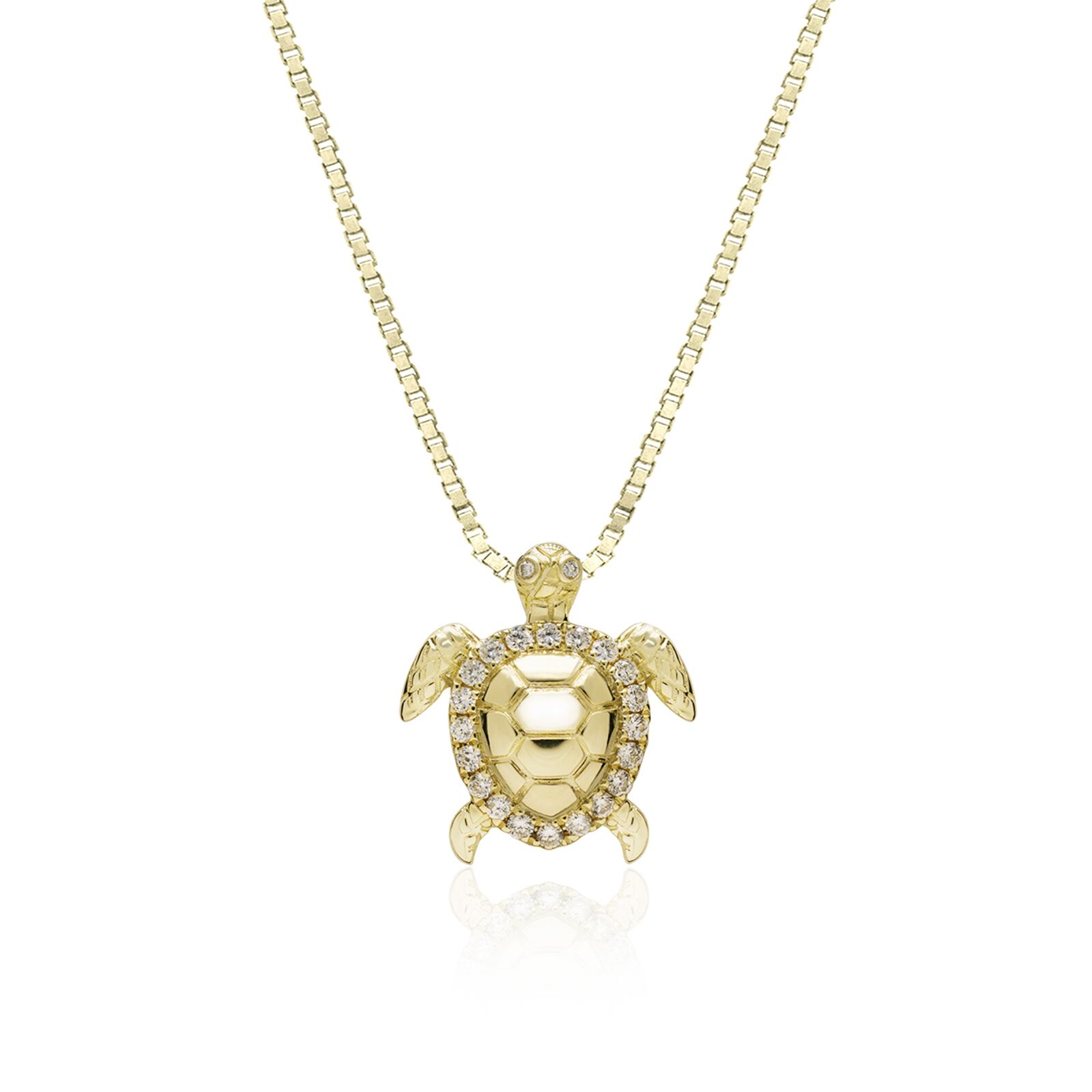 Gold Turtle Diamond Outline Pendant - 14K Yellow Gold Pendants Hawaiian Jewelry