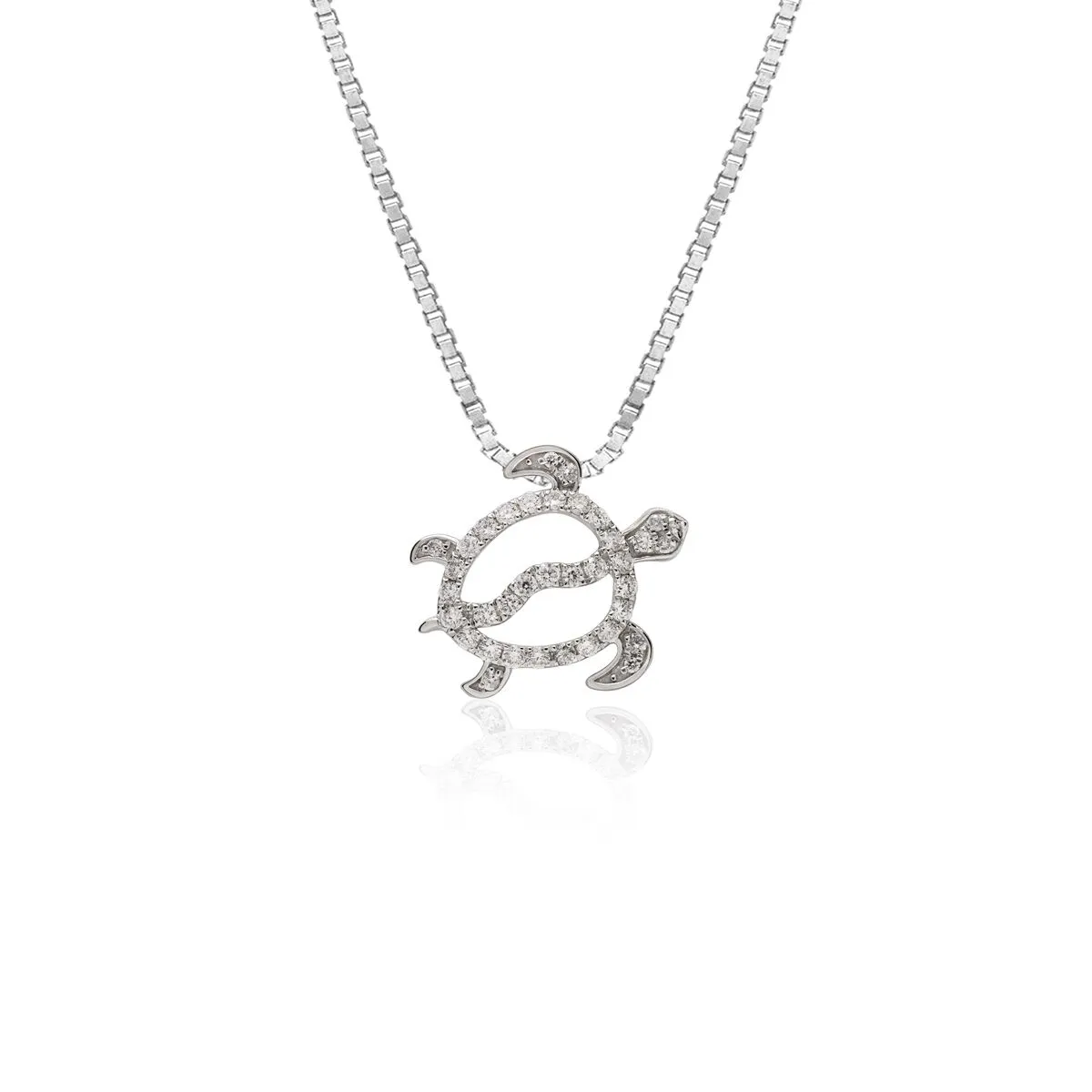 Small White Gold Diamond Turtle Pendant 12mm - 14K White Gold Hawaiian Jewelry