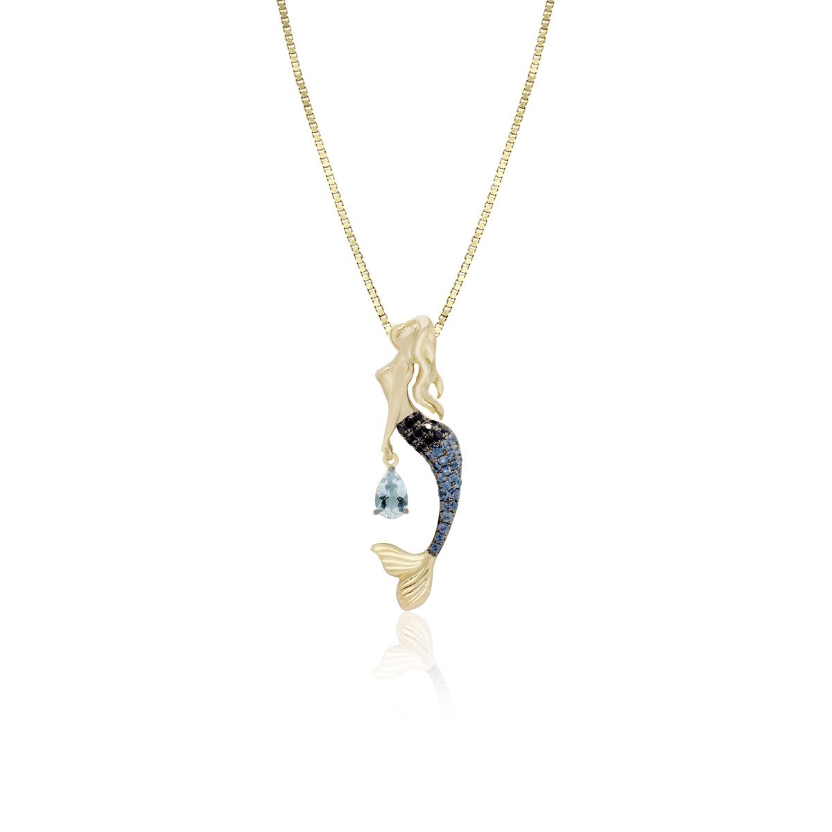 Blue Sapphire Mermaid Droplet Pendant 14K Gold