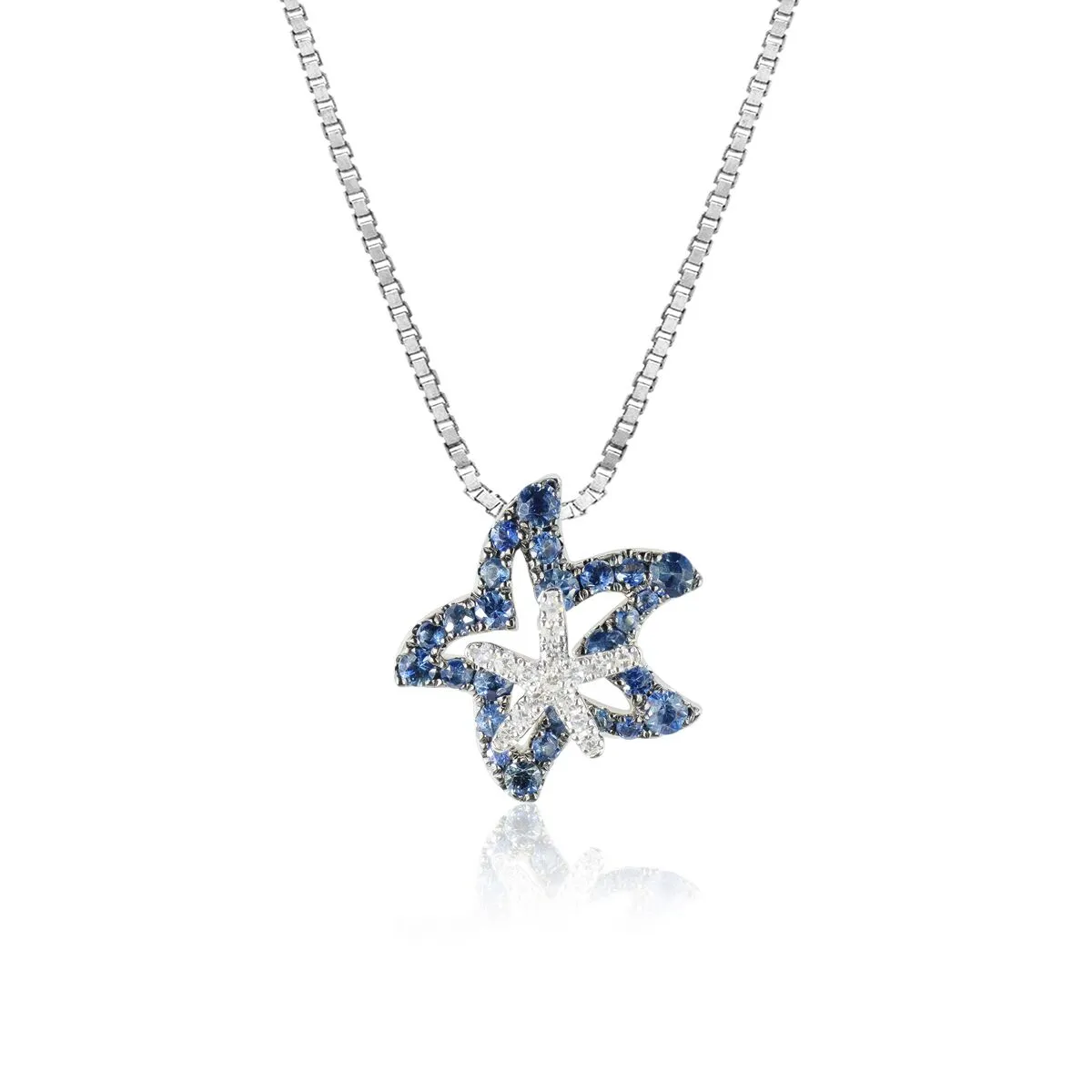 Contour Blue Sapphire Mother and Baby Pendant 14K Gold