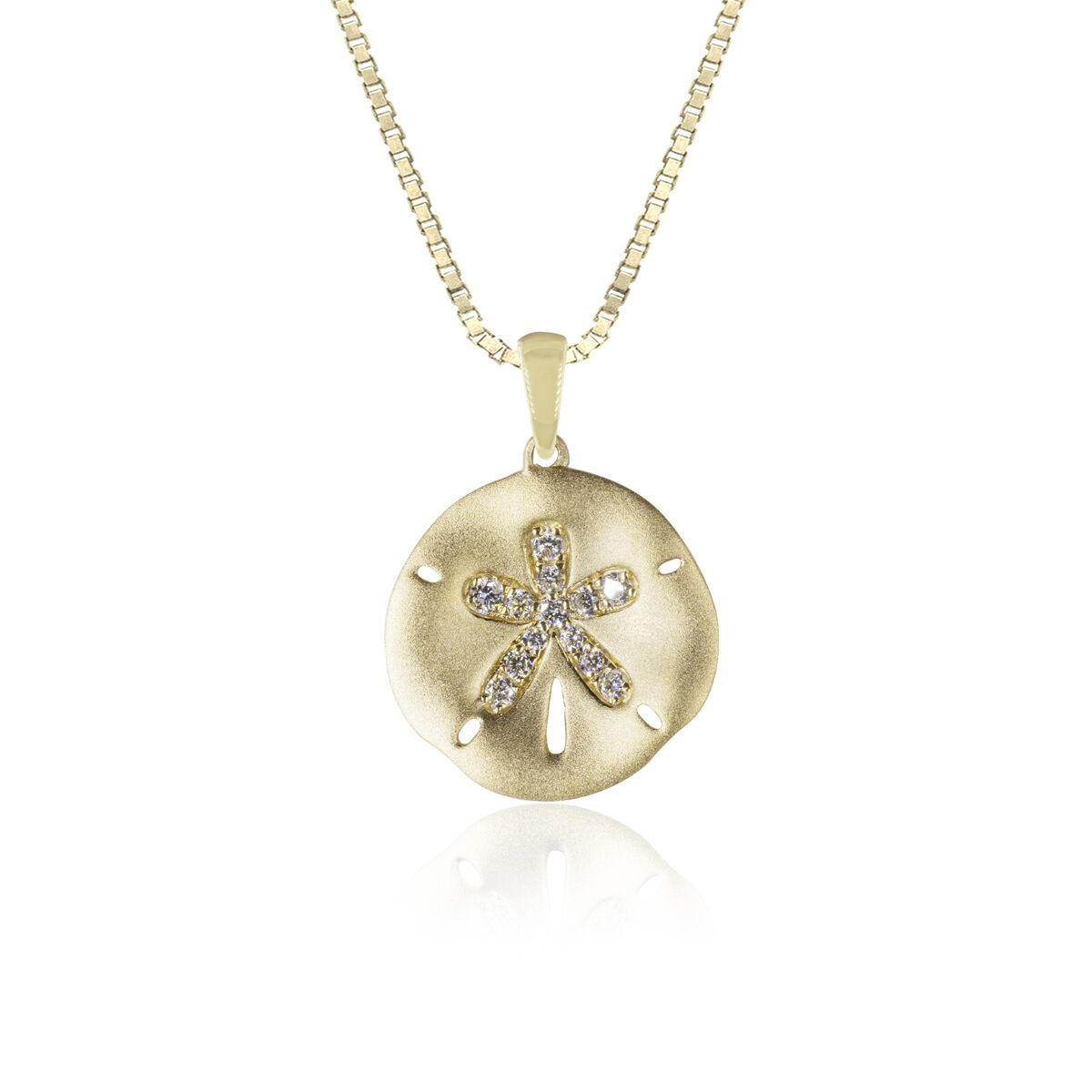 Diamond Sand Dollar Pendant 14K Gold 15mm