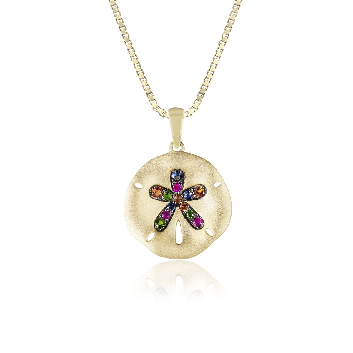 Multi-Sapphire Sand Dollar Pendant 14K Gold