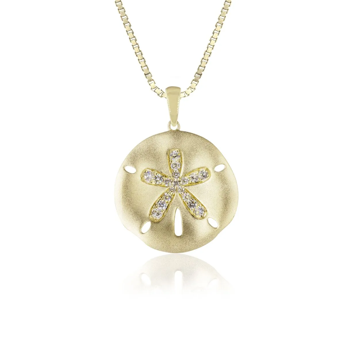 Diamond Sand Dollar Pendant 14K Gold 20mm