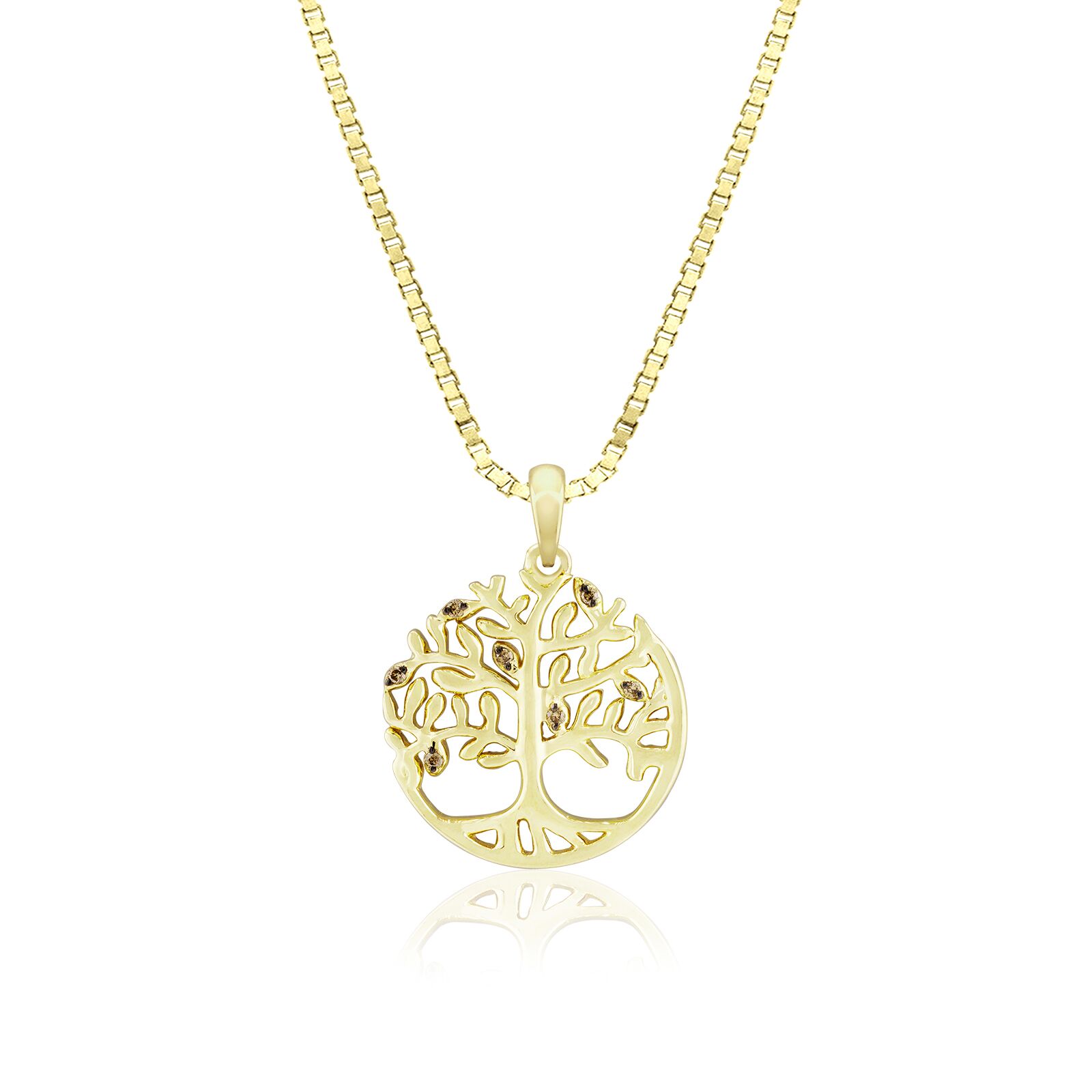 Gold Koa Tree Pendant with Koa Diamond - 14K Yellow Gold Hawaiian Jewelry