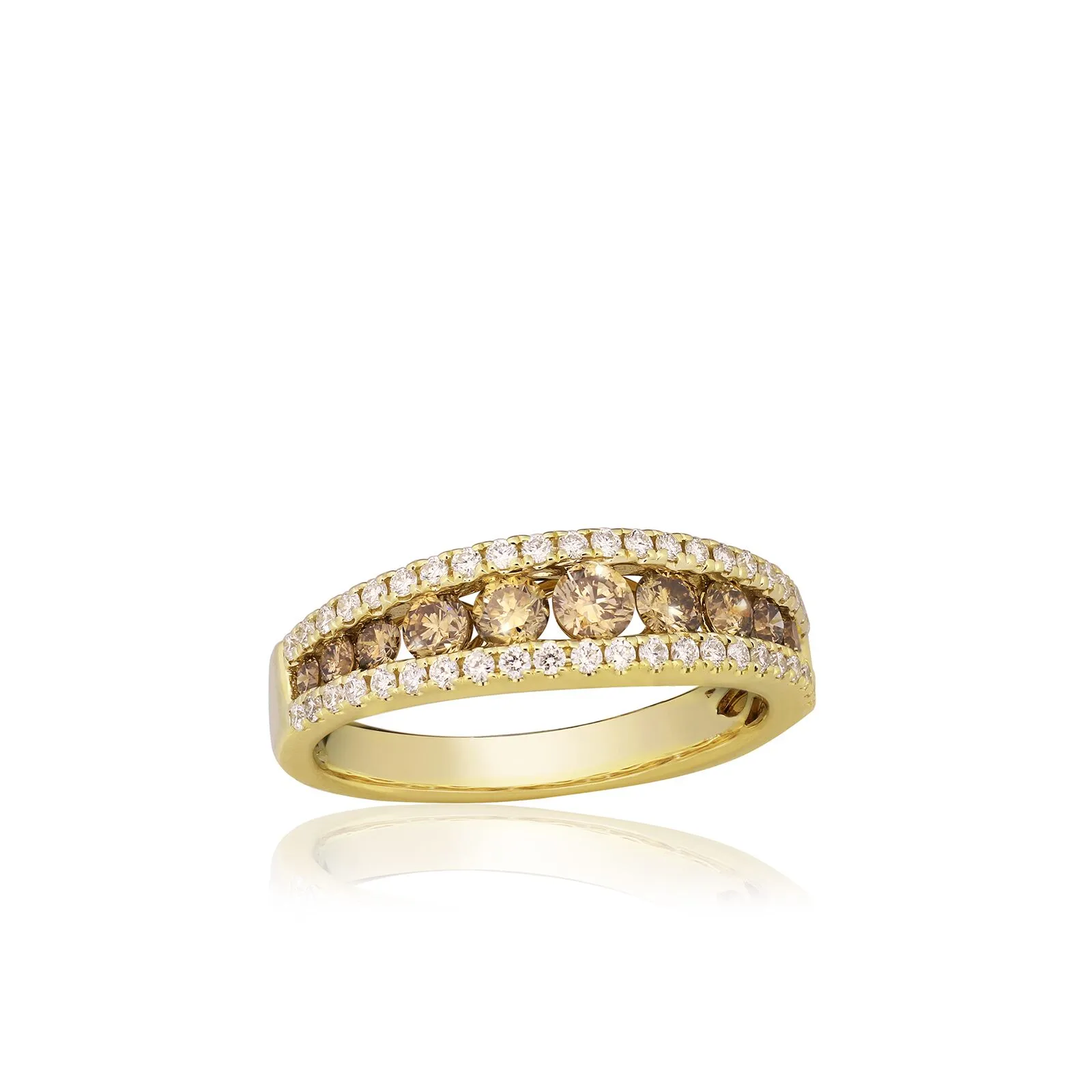 Koa Diamonds® 3-Row Gold Ring - 14K Yellow Gold Hawaiian Jewelry