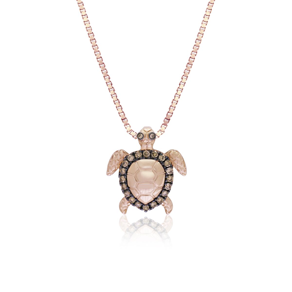 Rose Gold Turtle Koa Diamond® Outline Pendant - 14K Rose Gold Hawaiian Jewelry