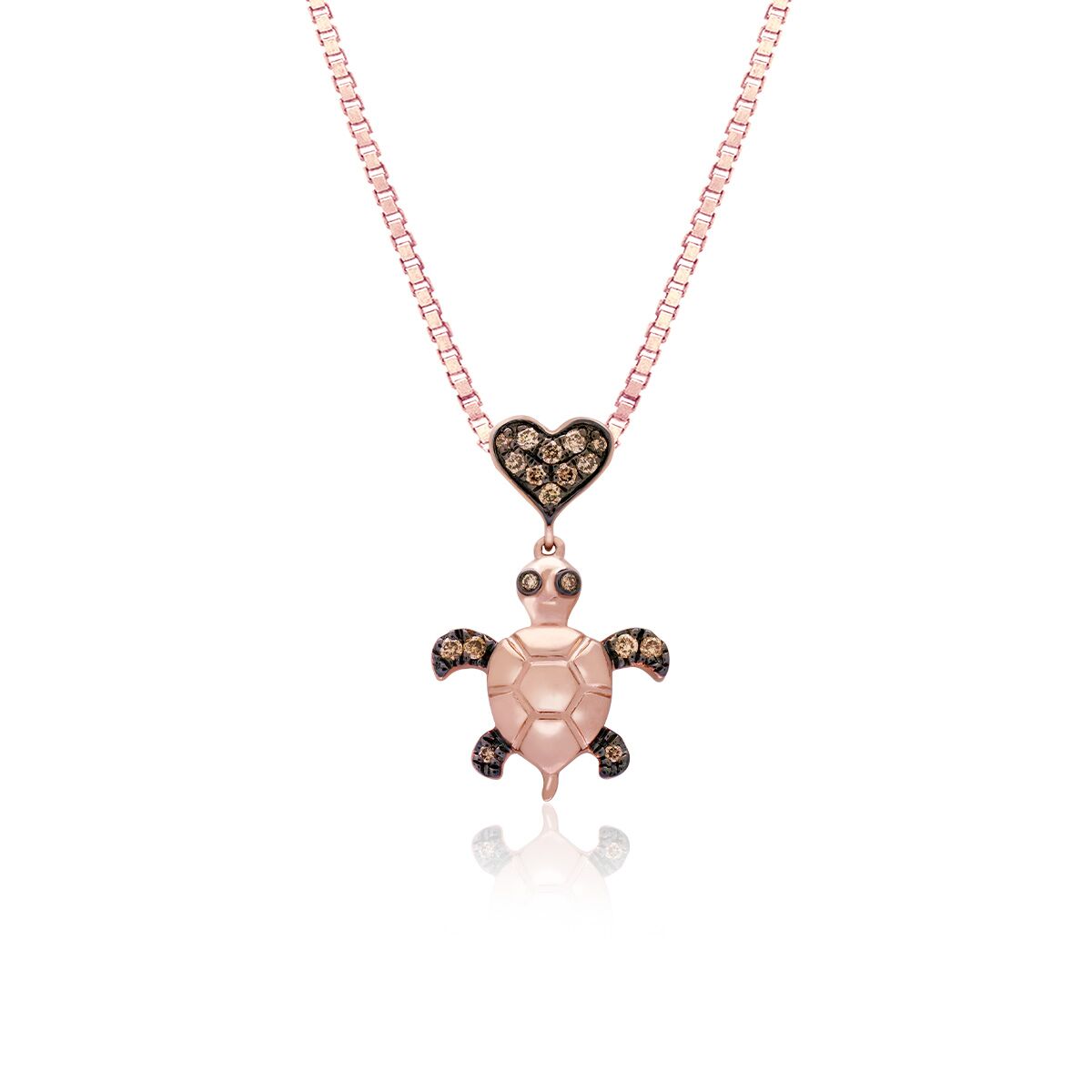 Rose Gold Turtle Heart Koa Diamond® Pendant - 14K Rose Gold Hawaiian Jewelry