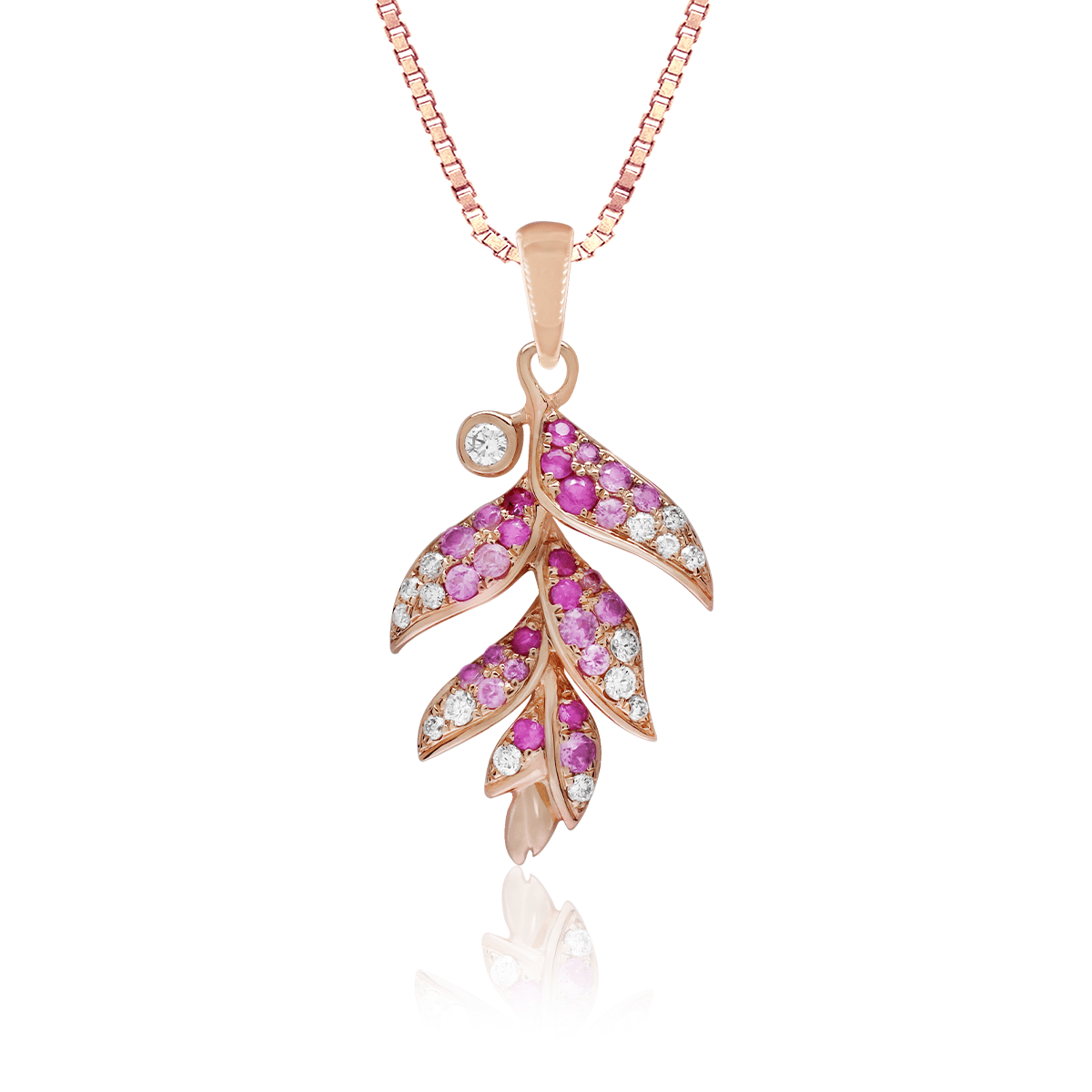 Pink Sapphire Heliconia Pendant 14K Rose Gold