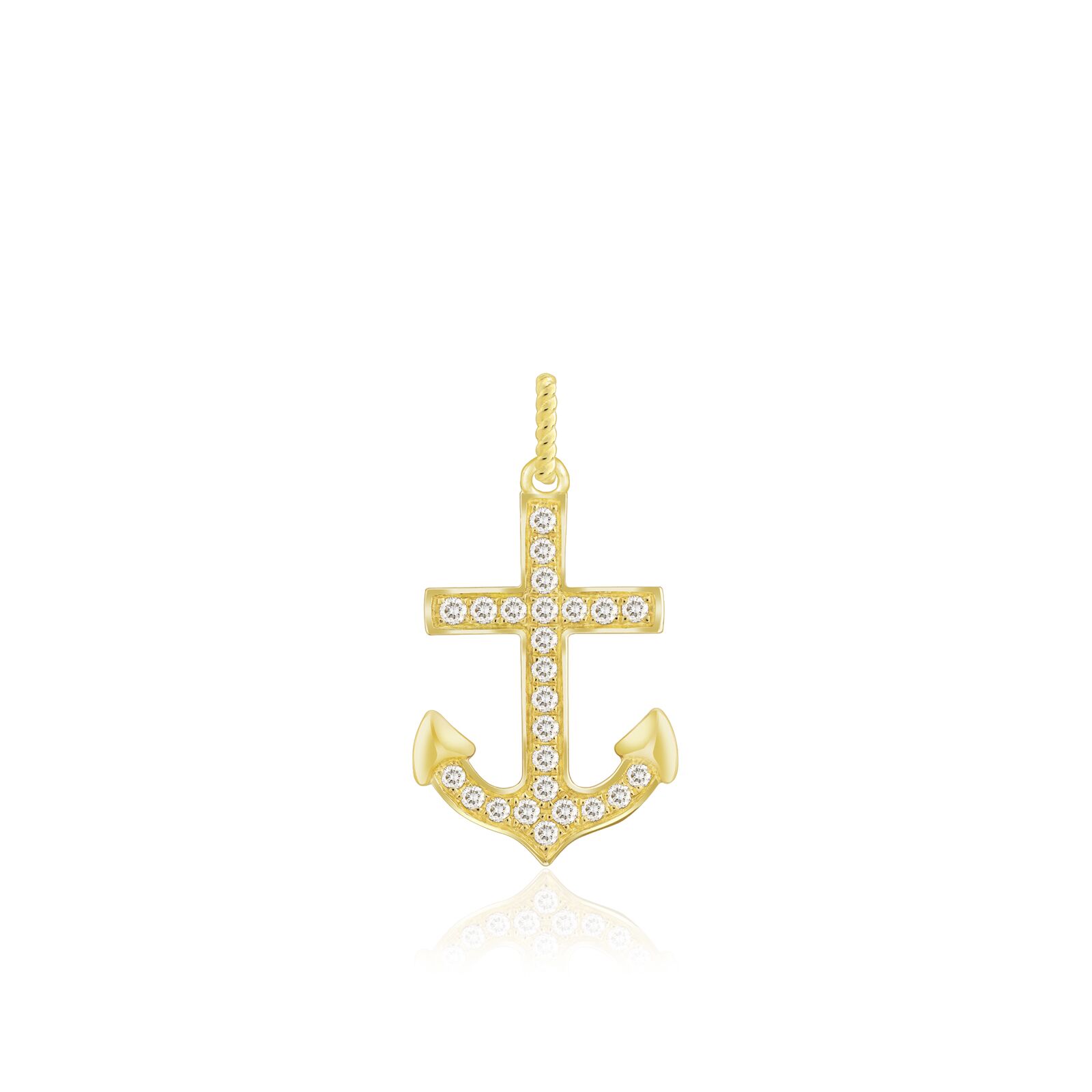 Diamond Anchor Pendant - 14K Yellow Gold Hawaiian Jewelry