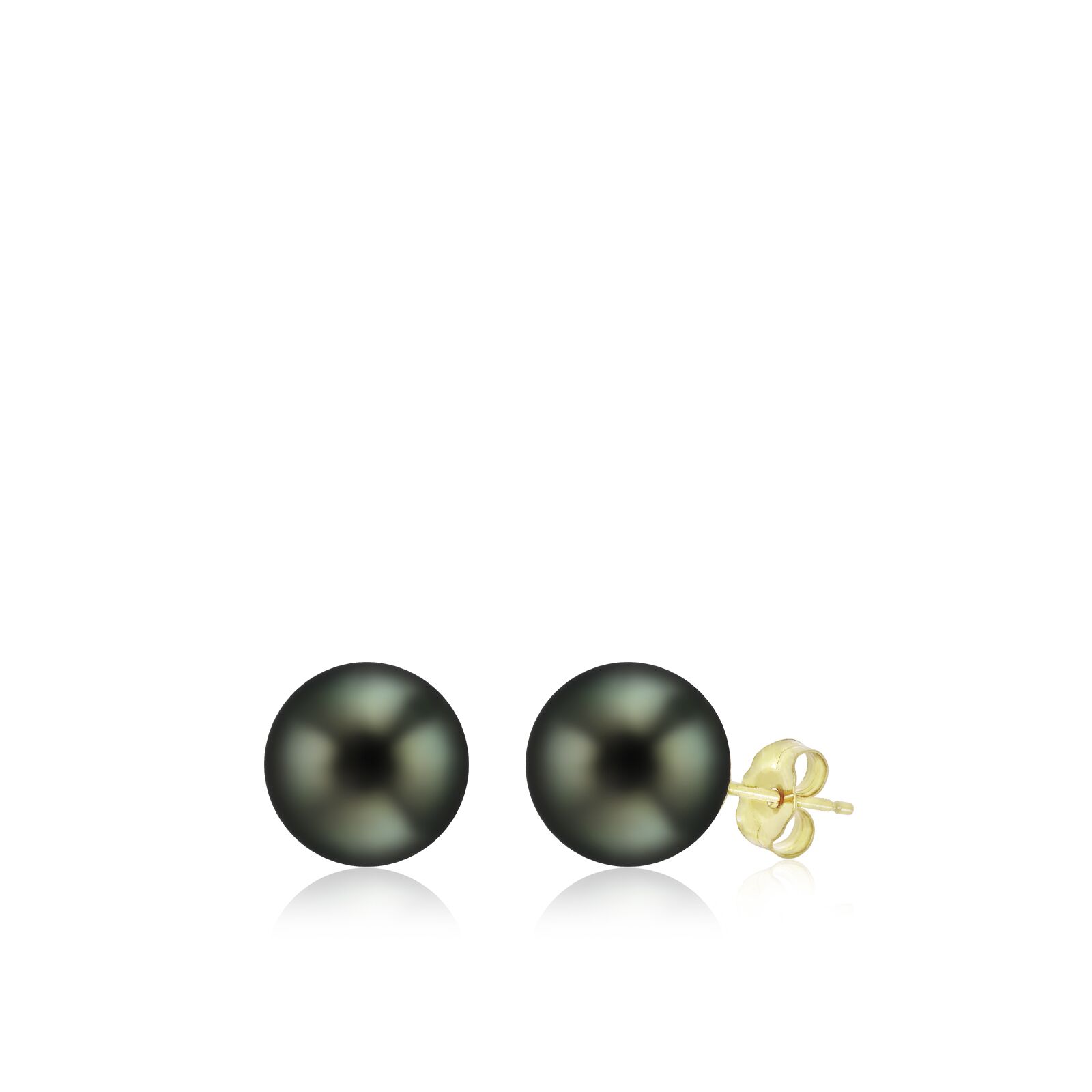 Tahitian Black Pearl Stud Earrings 10mm - 14K Rose Gold Hawaiian Jewelry