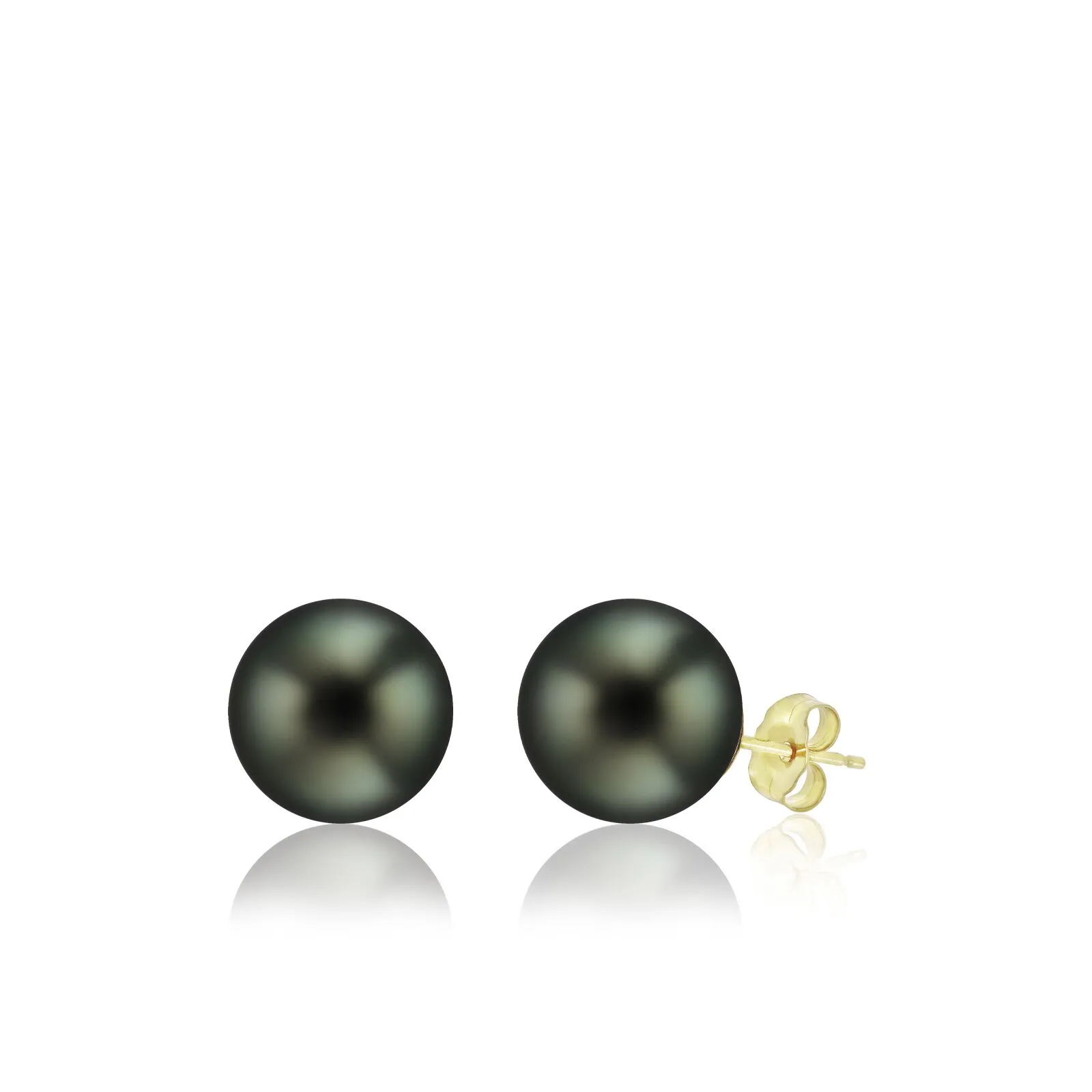 Gold Tahitian Black Pearl Stud Earrings 11mm - 14K Yellow Gold Hawaiian Jewelry