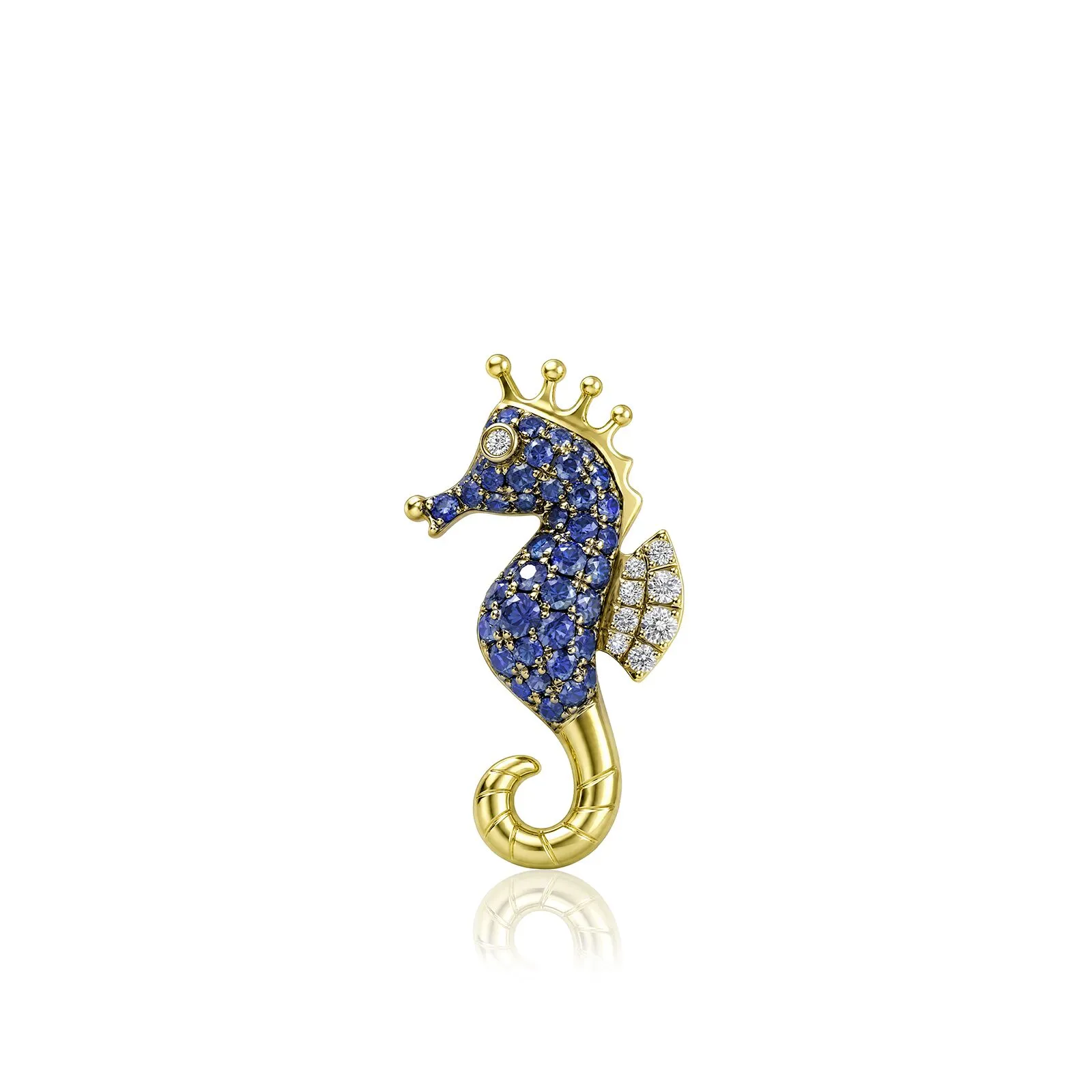 Blue Sapphire Seahorse Pendant 14K Gold