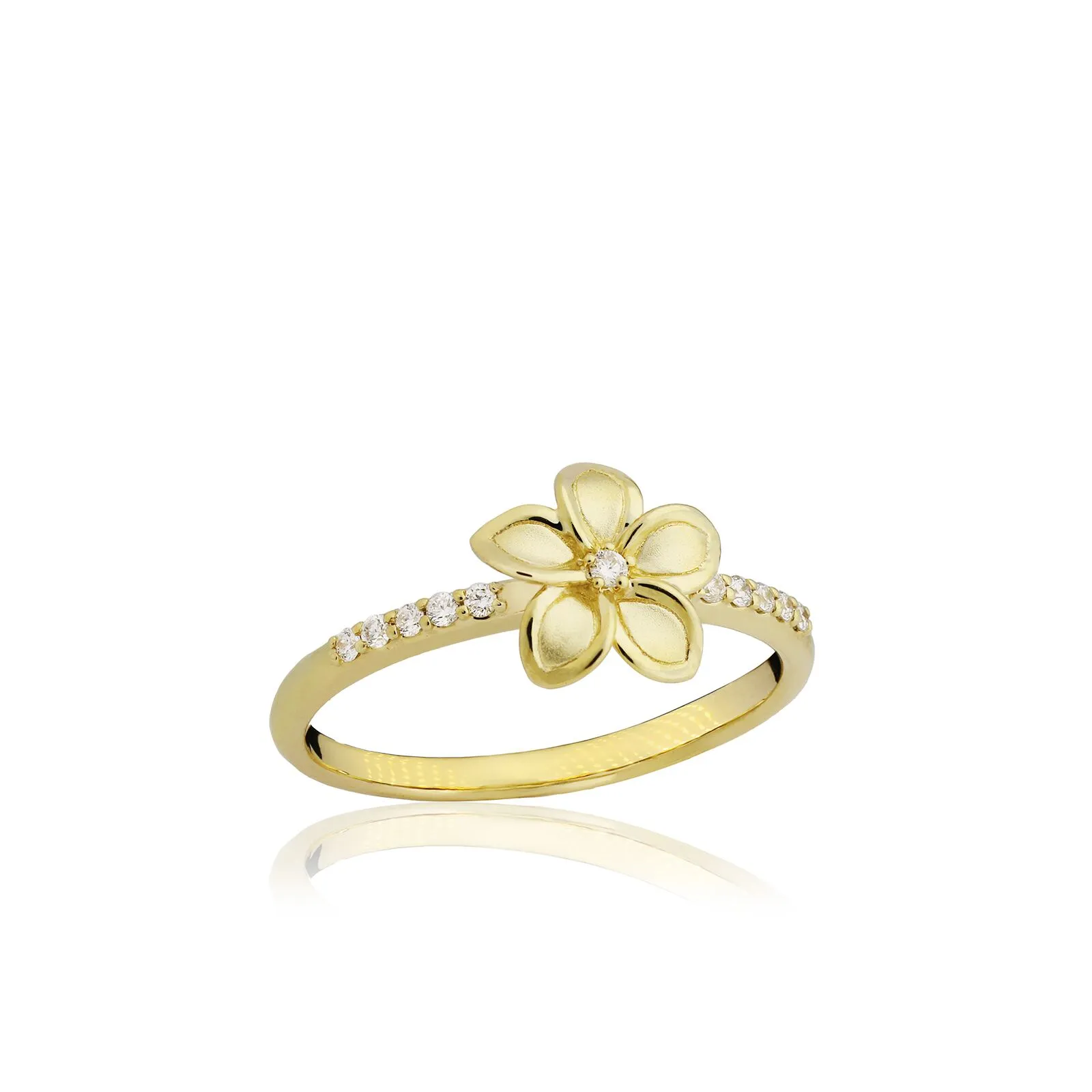Deluxe Plumeria Diamond Ring 14K Gold 0.12cttw