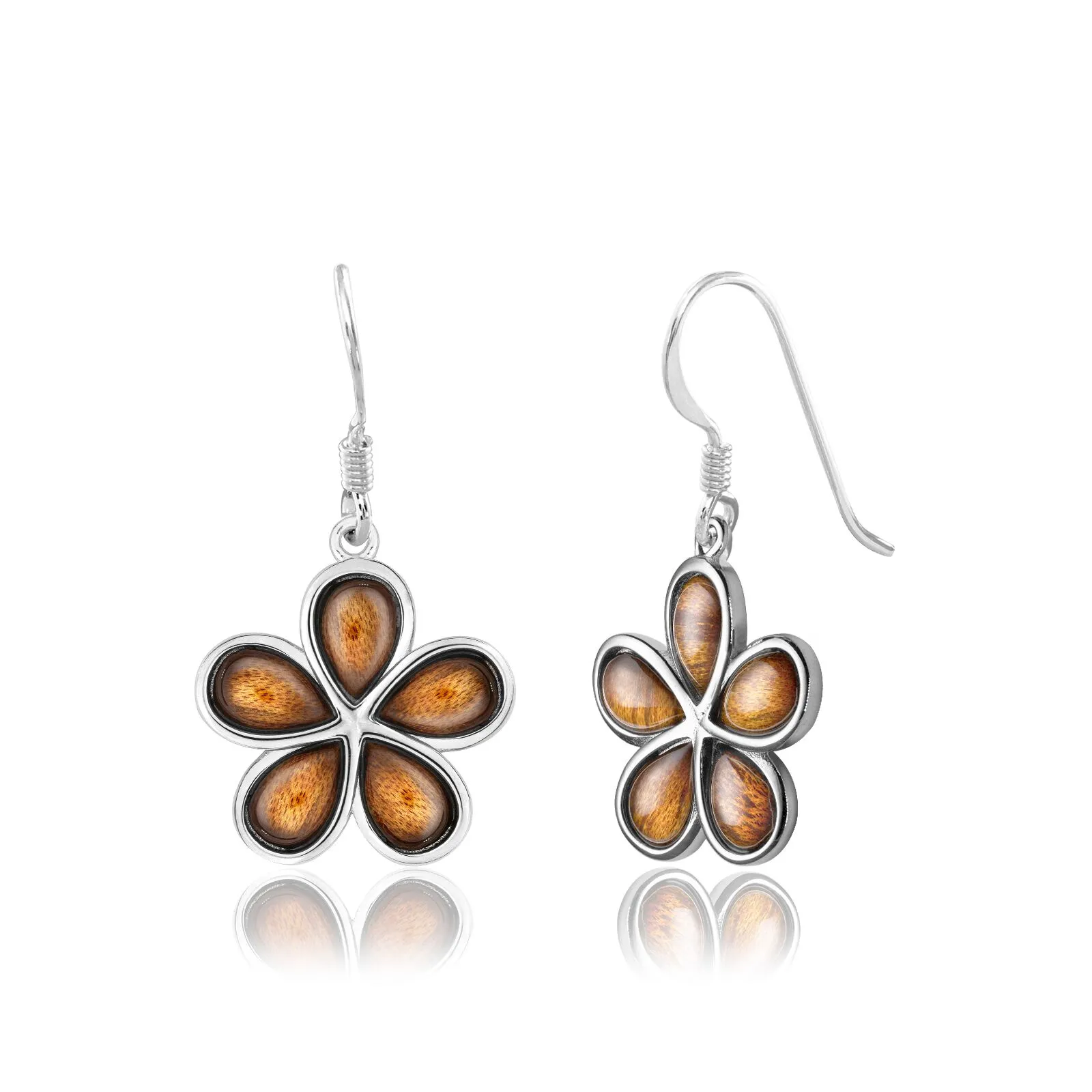 15mm Koa Wood Plumeria Hook Earrings