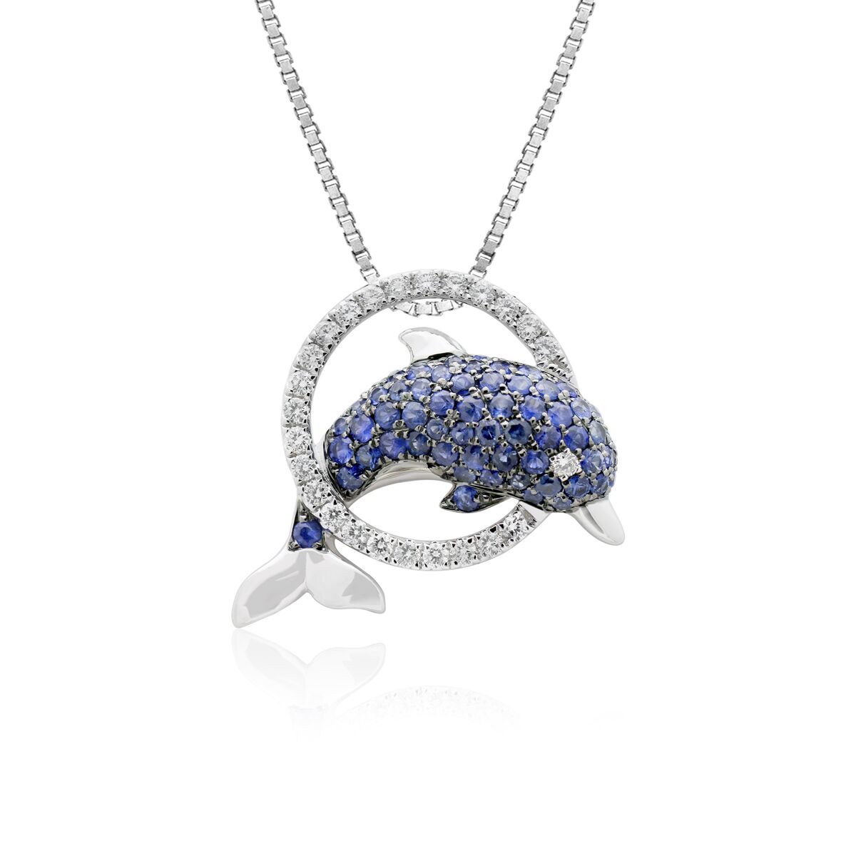 Dolphin Diamond Hoop Pendant 14K Gold
