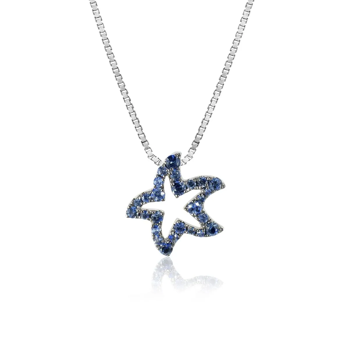 Contour Blue Sapphire Starfish Pendant 14K Gold