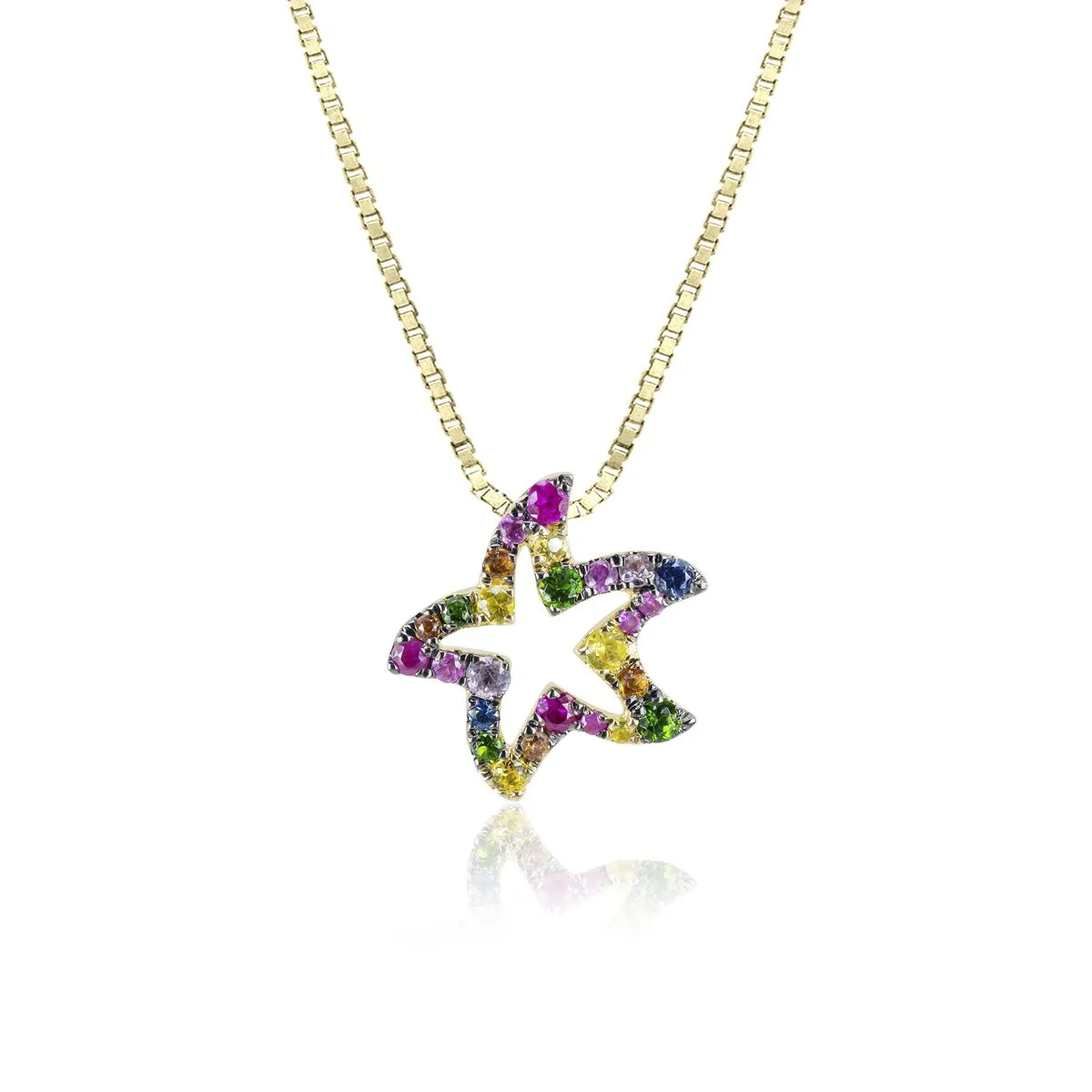 Contour Multi-Sapphire Starfish Pendant 14K Gold