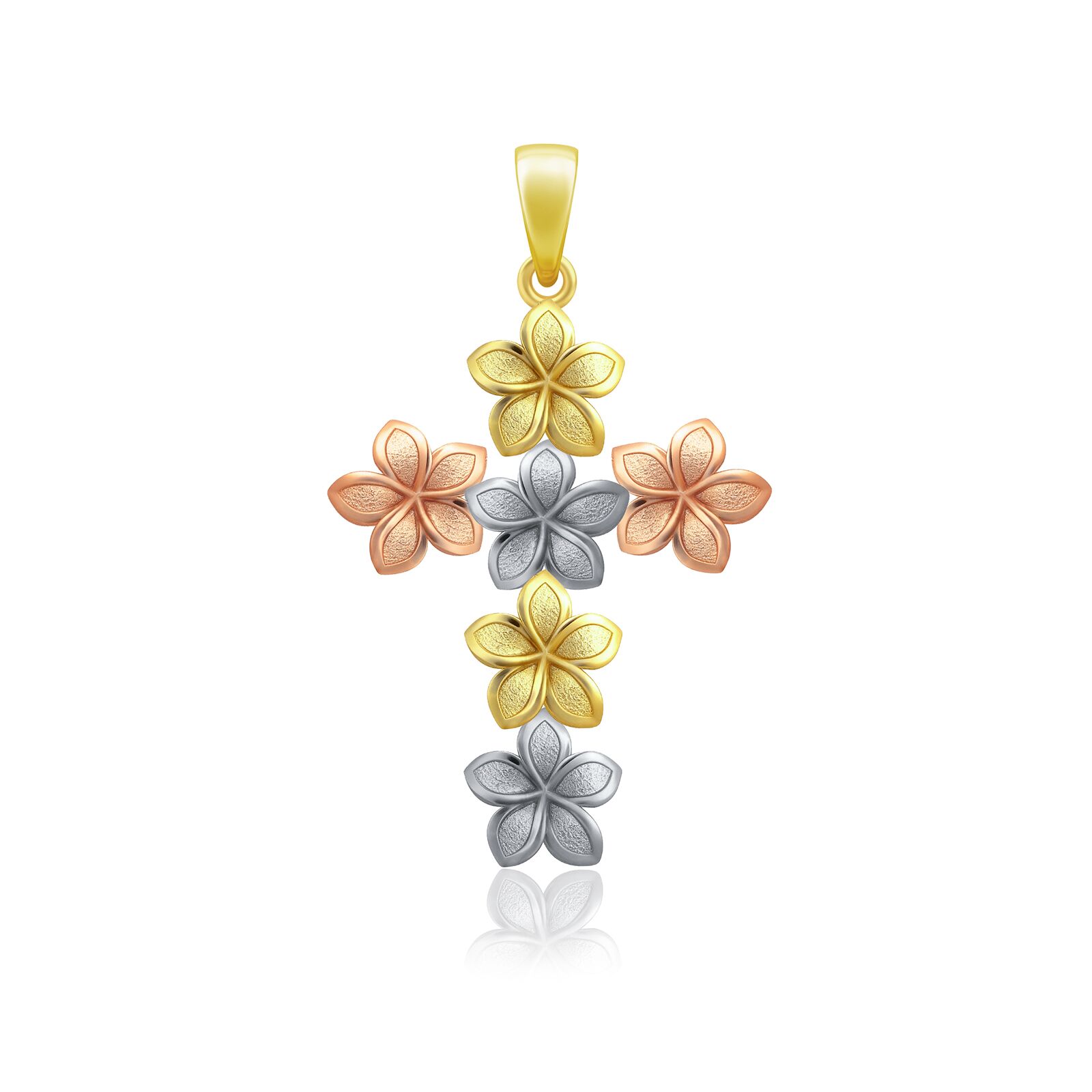 Tri Color Plumeria Cross Pendant