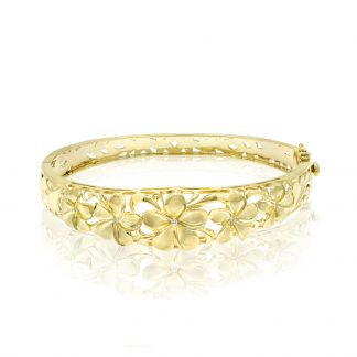 Queen Plumeria Bangle with Diamonds in 14K Yellow Gold
