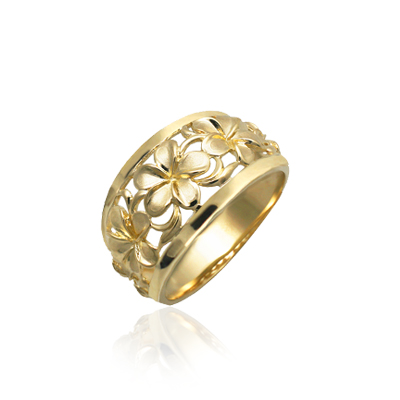 Queen Plumeria Dome Ring in 14K Yellow Gold