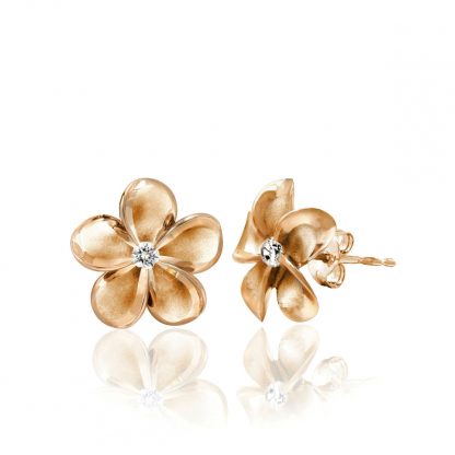 Queen Plumeria Diamond Stud Earrings Rose Gold, 11mm