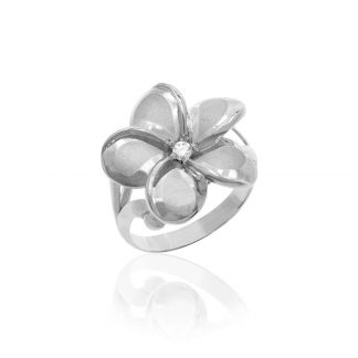 Queen Plumeria Diamond Basket Ring in White Gold